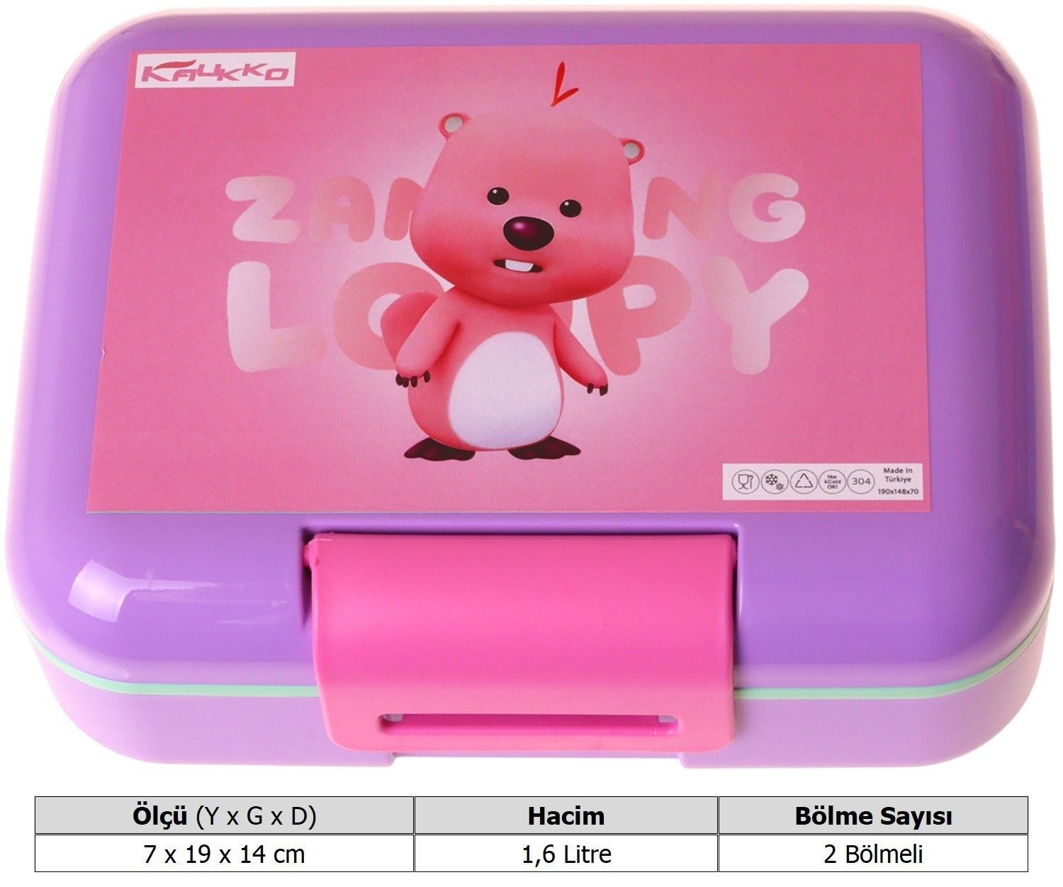Kaukko Kids Kız Çocuk Loopy Baskılı Pembe Çift Katlı Beslenme Kabı - L5307