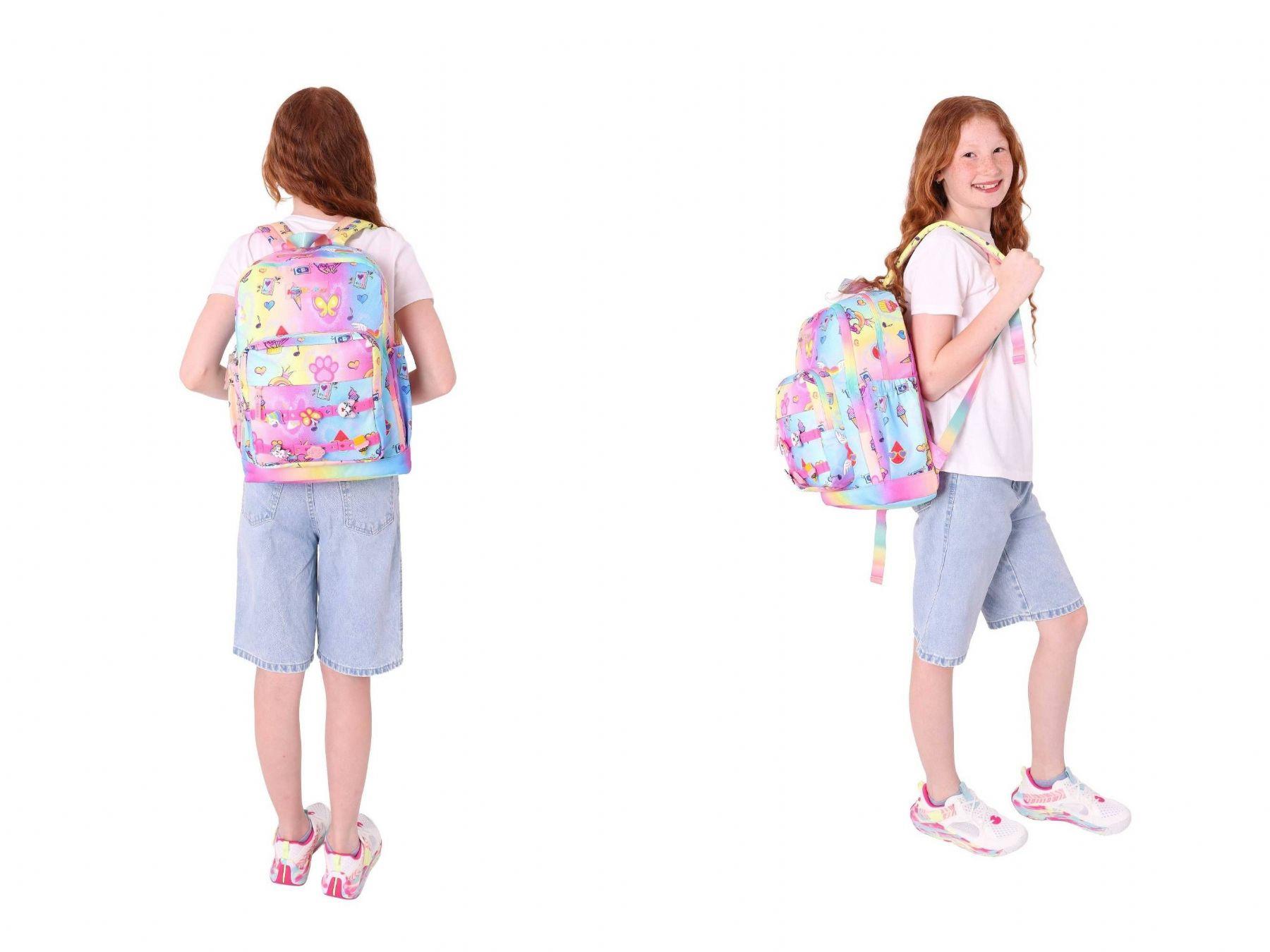 Kaukko Kids Kız Çocuk Mavi Sarı Okul Çantası ve Üç Bölmeli Kalemlik Seti - Silikon Aksesuarlı