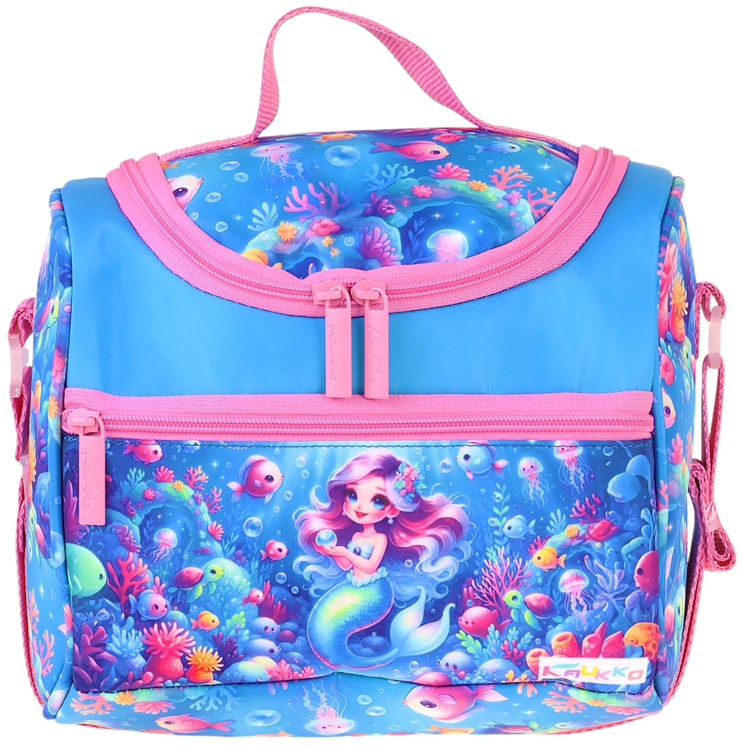 Kaukko Kids Kız Çocuk Mercan ve Denizkızı Baskılı Isı Yalıtımlı Okul Beslenme Çantası (Pembe - Mavi) - L5324