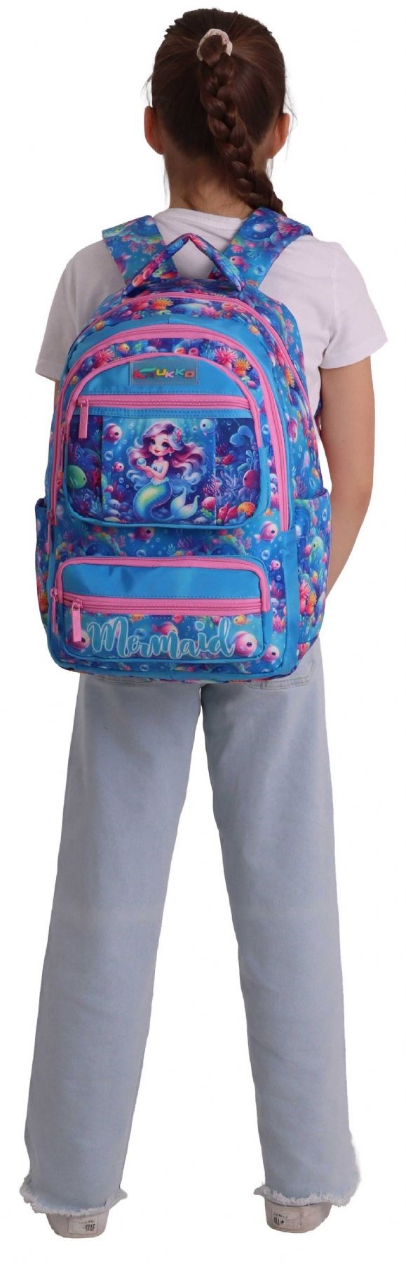 Kaukko Kids Kız Çocuk Mercan ve Denizkızı Baskılı (Coral) Altı Bölmeli İlkokul Sırt Çantası - L5323