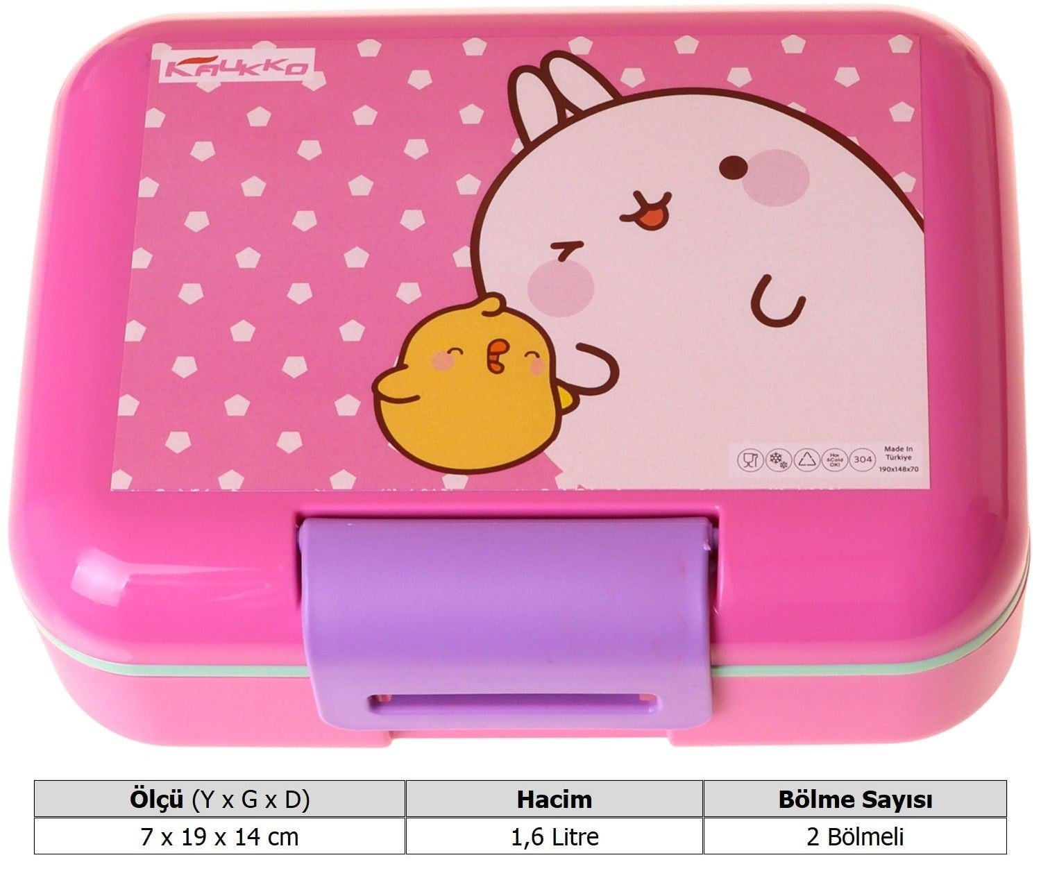 Kaukko Kids Kız Çocuk Molang Baskılı Pembe - Sarı Çift Katlı Beslenme Kabı - L5322