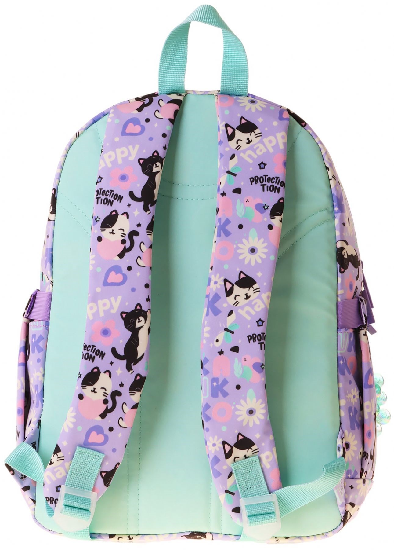 Kaukko Kids Kız Çocuk Mor Kedi Desenli Okul Çantası - Yeşil - Mor - Meow - L5288