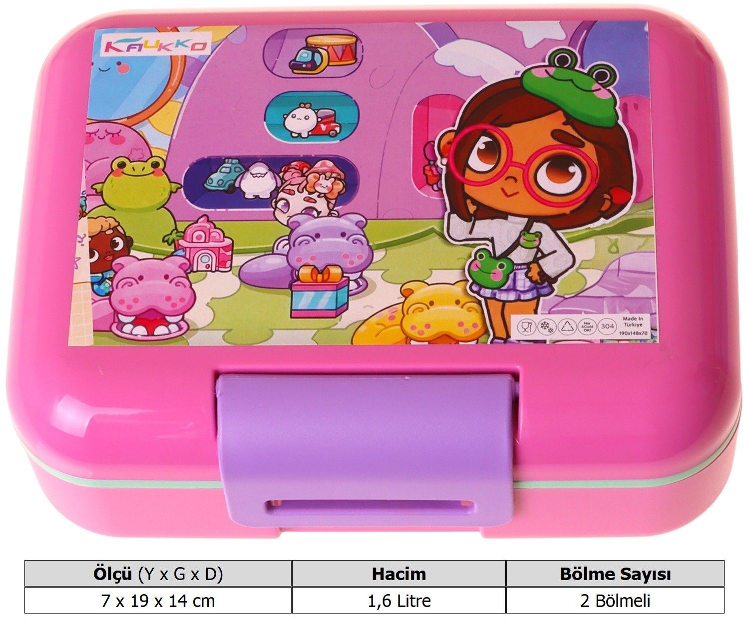 Kaukko Kids Kız Çocuk Nagy Baskılı Pembe Çift Katlı Beslenme Kabı - L5337