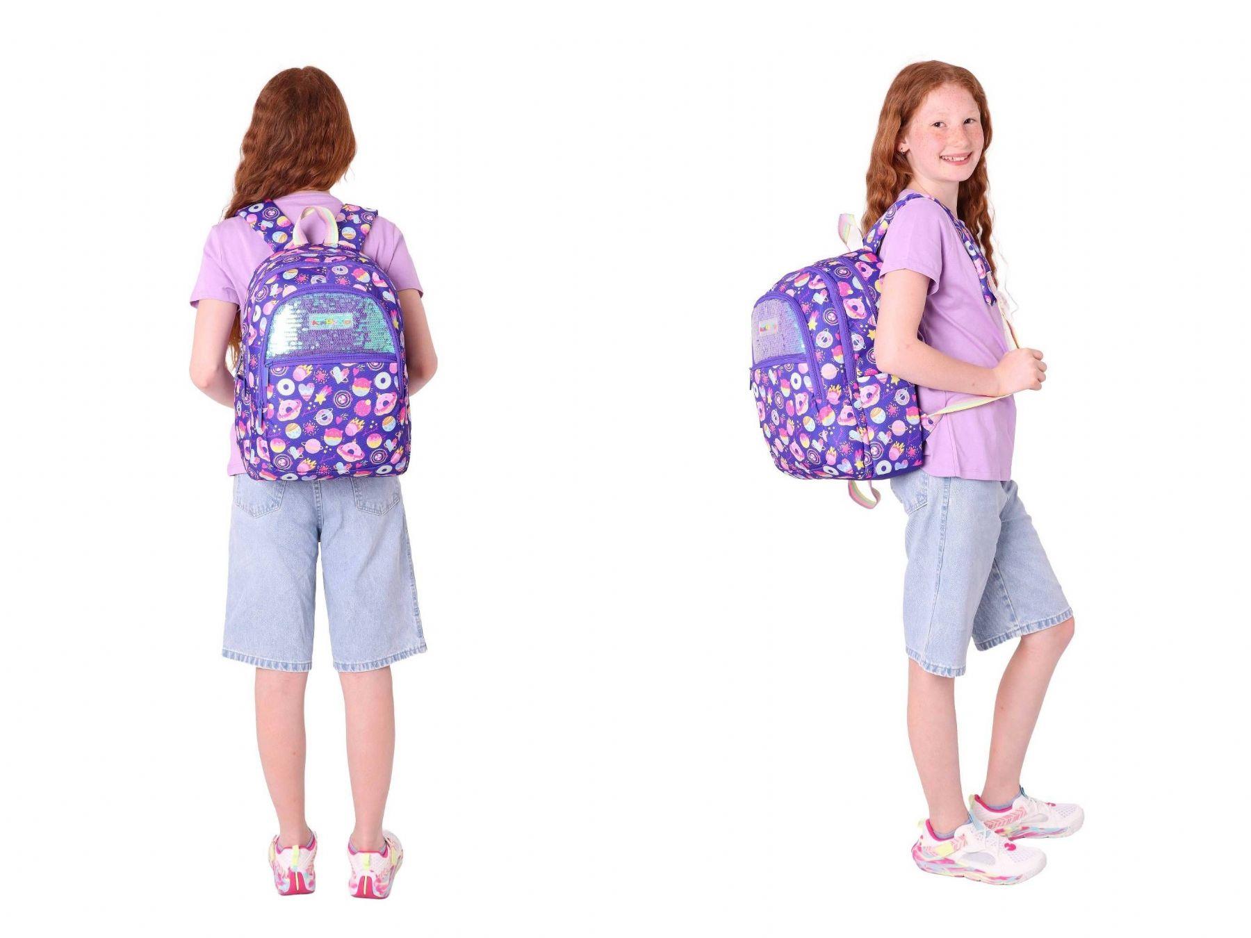 Kaukko Kids Kız Çocuk Okul Çantası ve Üç Bölmeli Kalemlik Seti (Mor - Pullu Şekerleme) - (L5216+L8216)