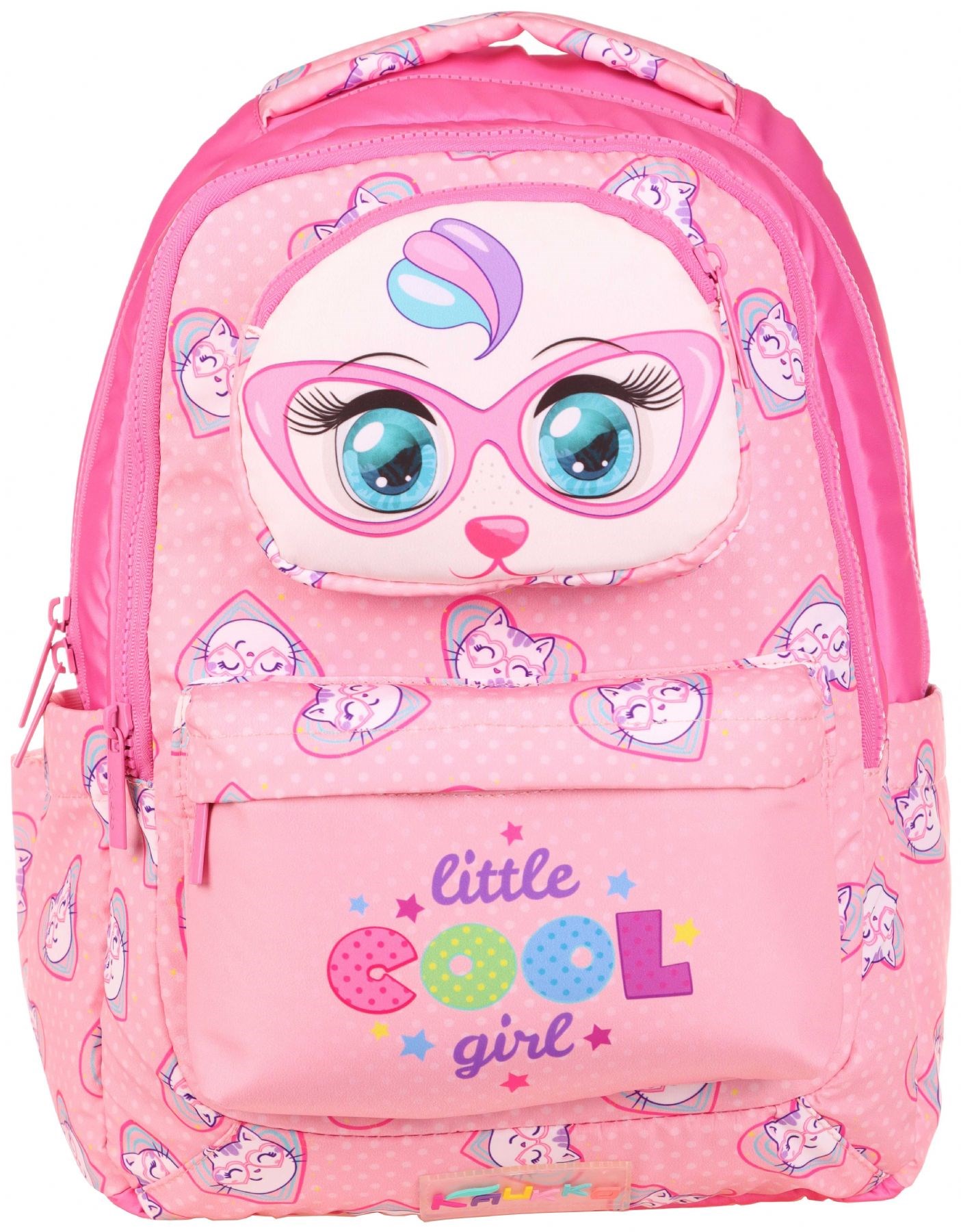 Kaukko Kids Kız Çocuk Pembe Sevimli Kedi Baskılı Dört Bölmeli İlkokul Sırt Çantası - KK-L5157