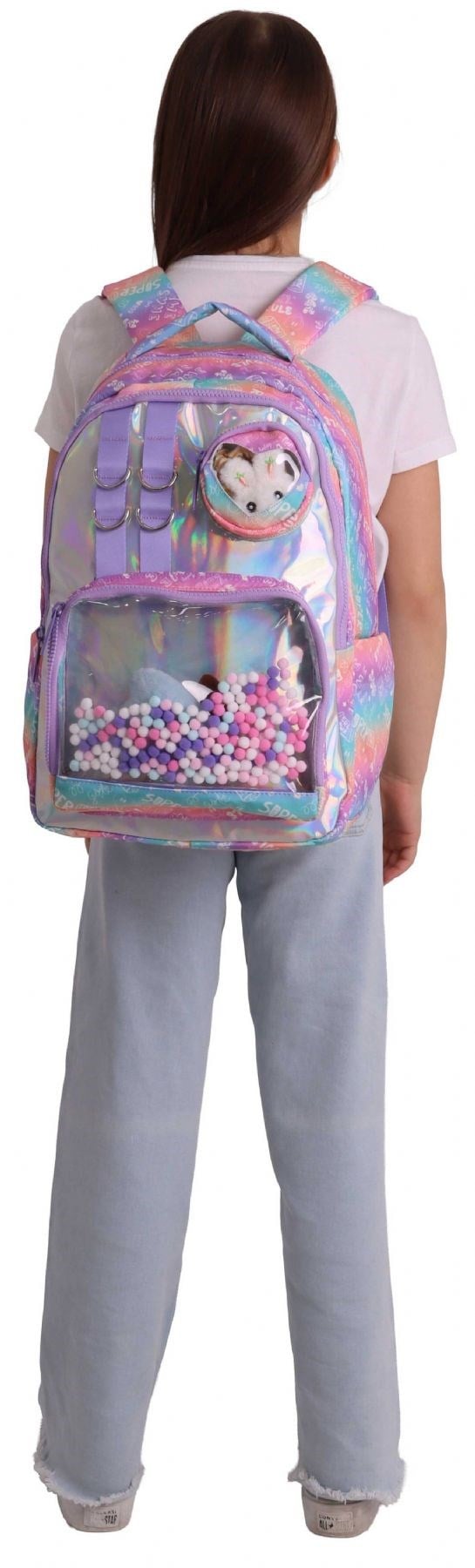 Kaukko Kids Kız Çocuk Renk Geçişli Lila Peluş Aksesuarlı İlkokul Okul Sırt Çantası - L5348