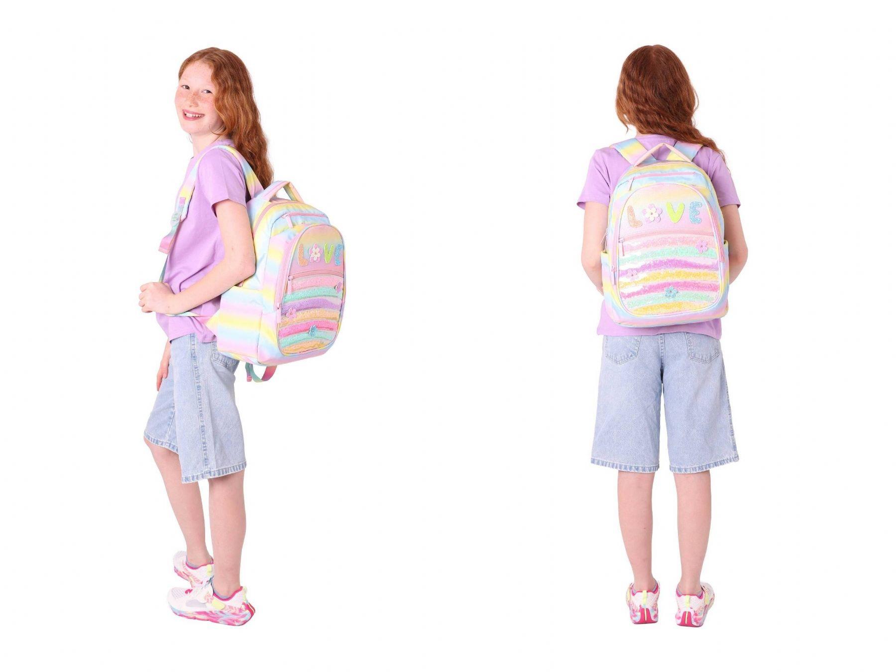 Kaukko Kids Kız Çocuk Simli Pullu Love Baskılı İlkokul 1.2.3.4. Sınıf Üçlü Okul Çanta Seti