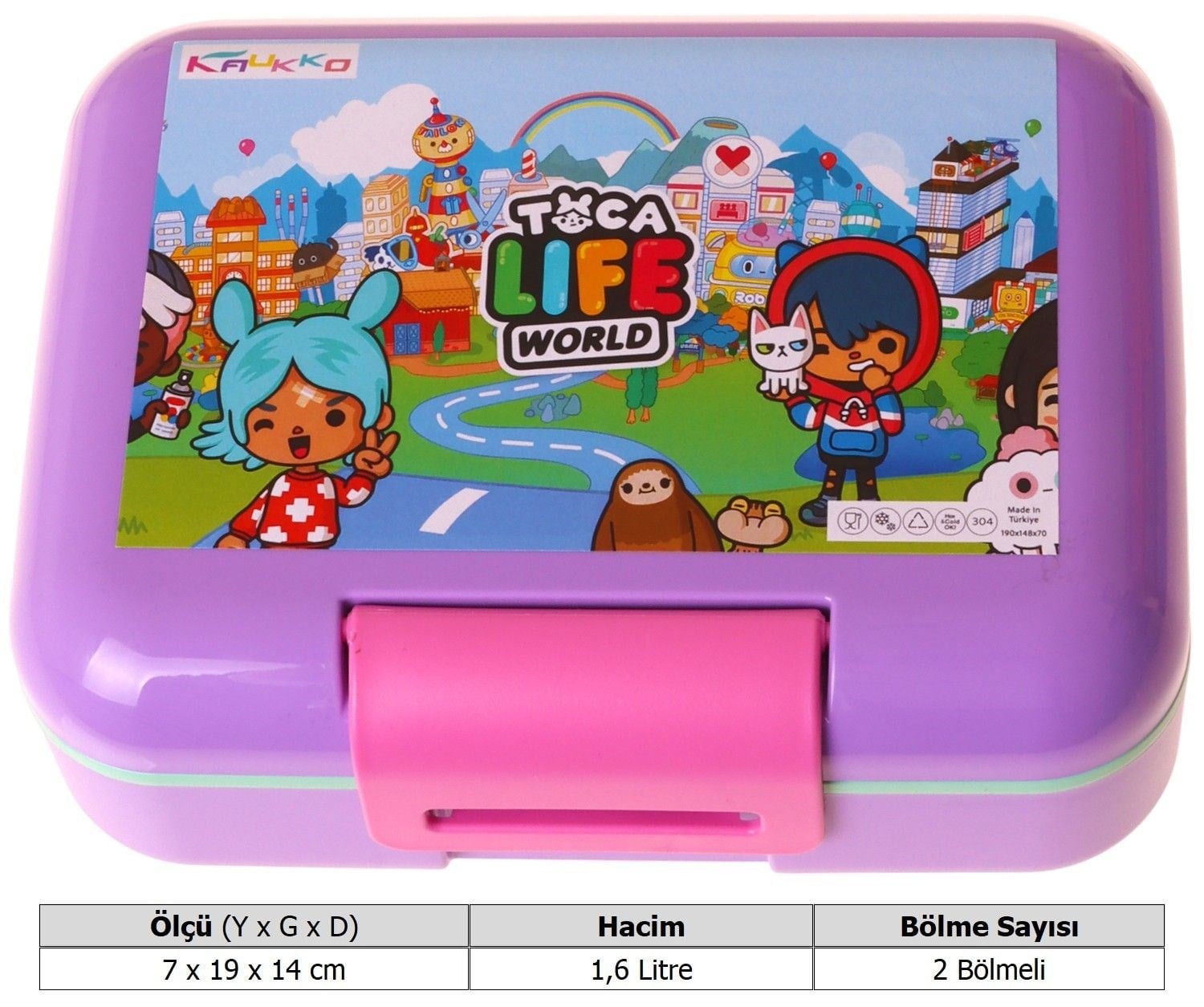 Kaukko Kids Kız Çocuk Toca Life Baskılı Lila - Turkuaz Çift Katlı Beslenme Kabı - L5342