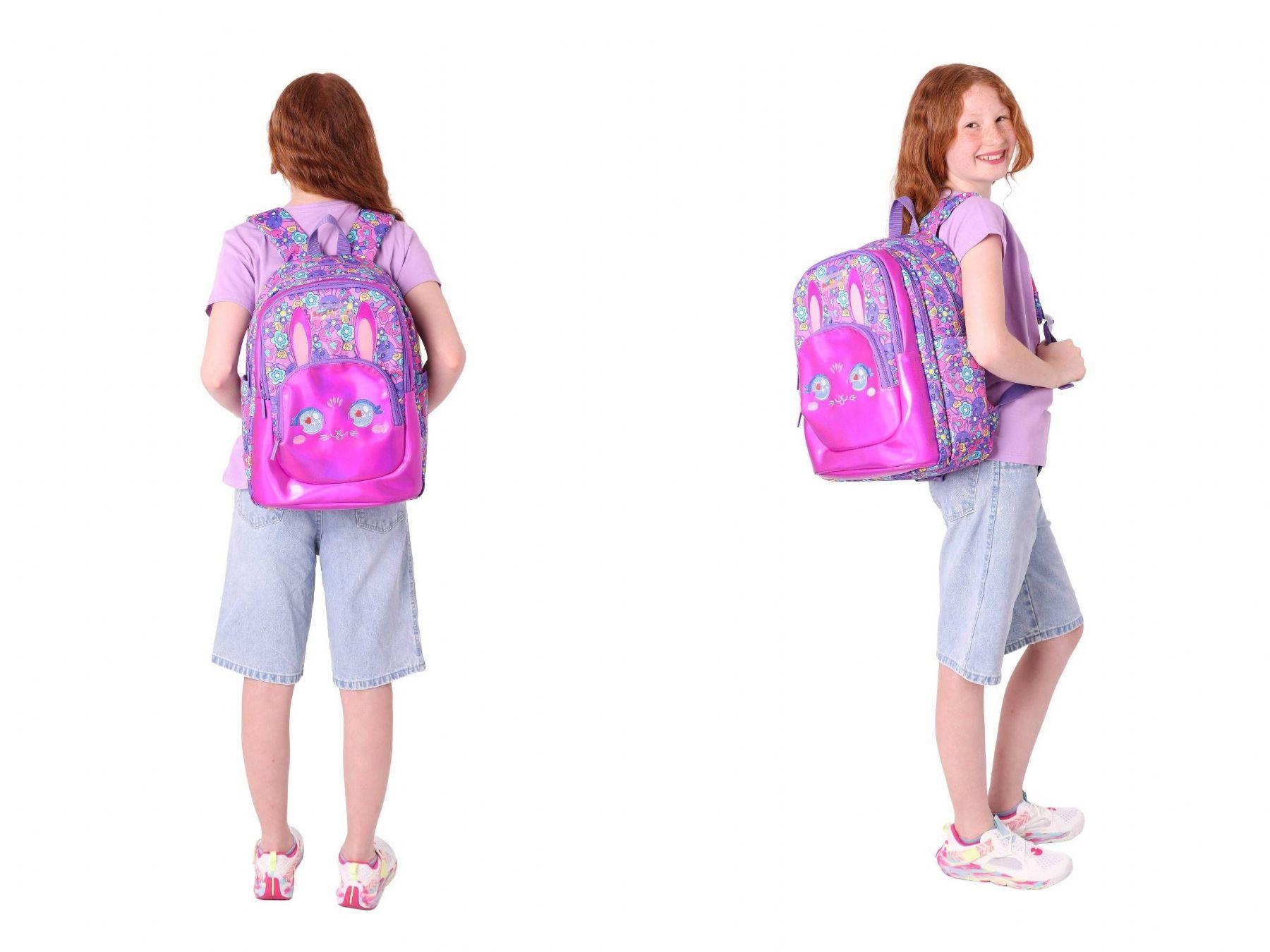 Kaukko Kids Kız Çocuklar İçin Sırt Çantası ve Kalemlik Seti - Tavşan Şekilli - Mor Pembe - (L5220+L8220)