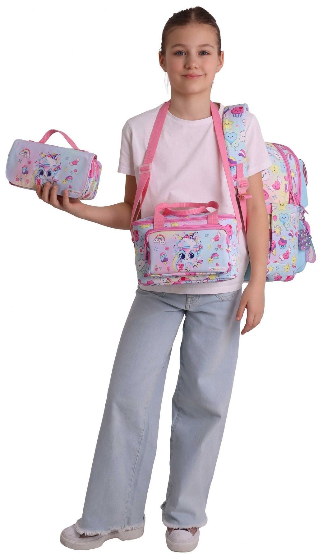 Kaukko Kids Magic(Pembe Renk) Kız Çocuk Üçlü İlkokul Okul Çantası Seti/Takımı - SETKK-L5283A