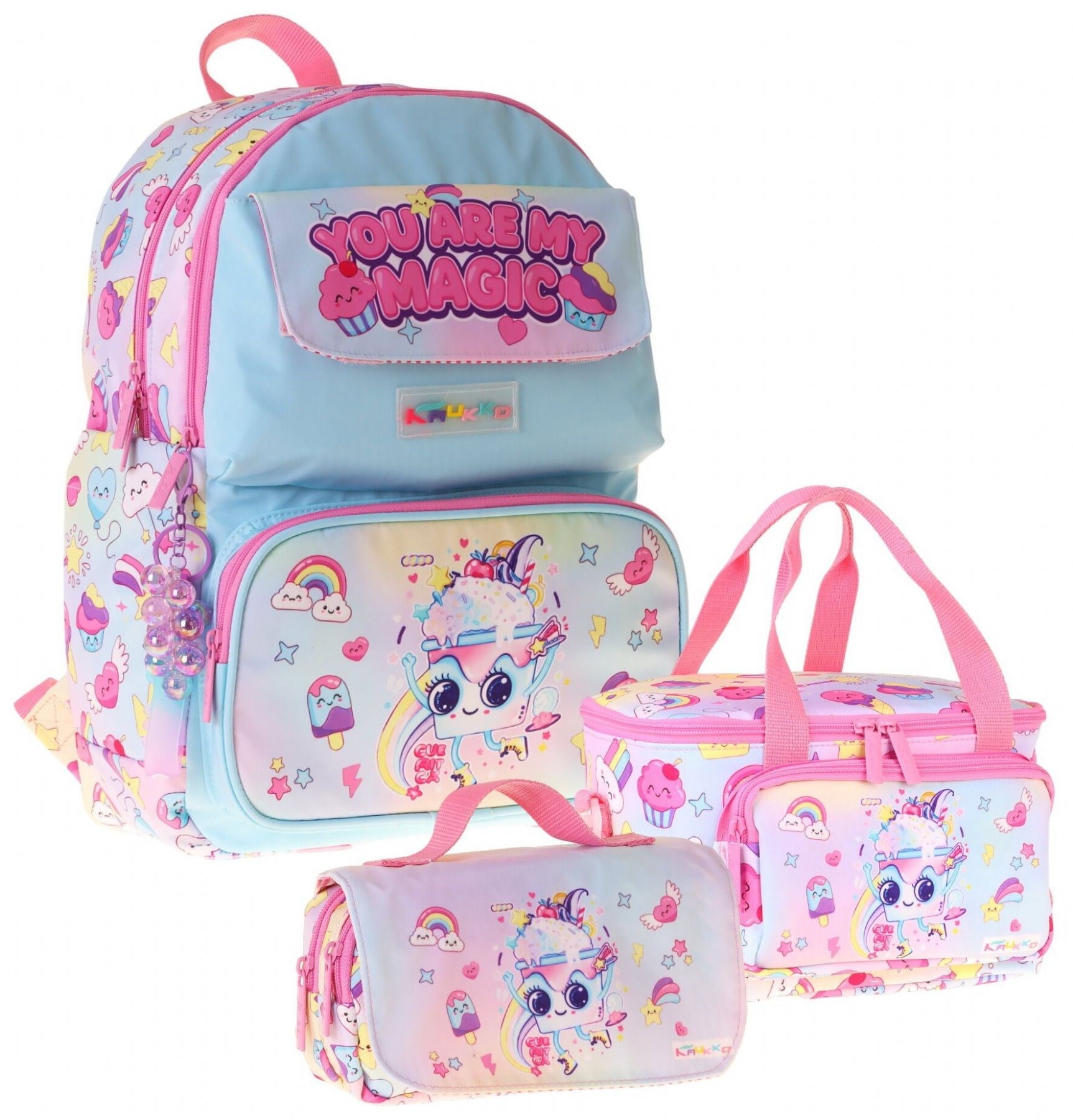 Kaukko Kids Magic(Pembe Renk) Kız Çocuk Üçlü İlkokul Okul Çantası Seti/Takımı - SETKK-L5283A