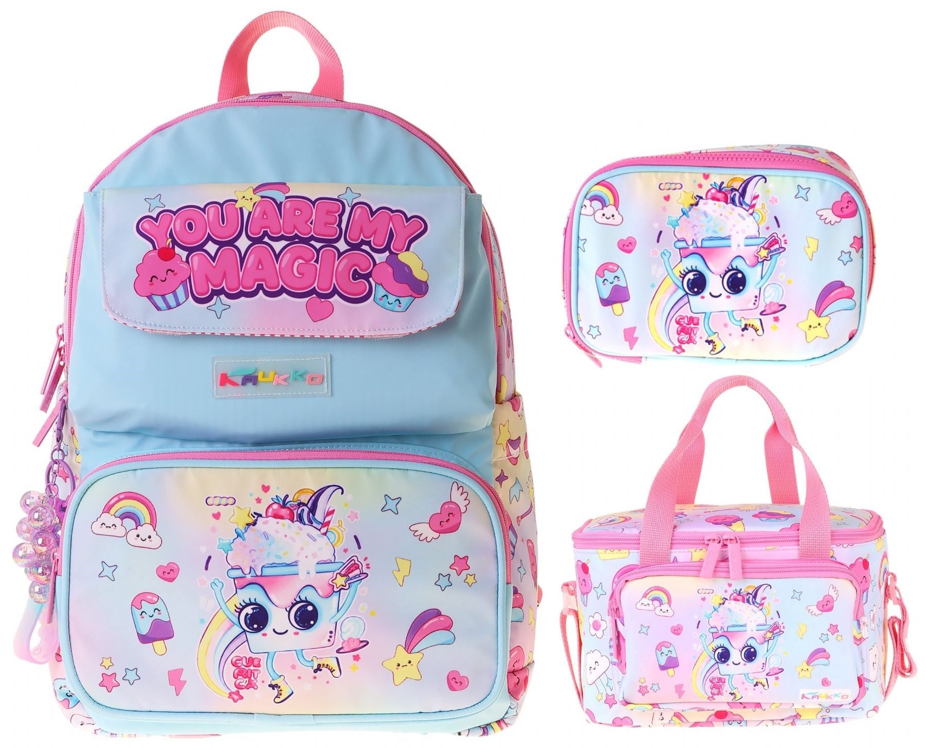 Kaukko Kids Magic(Pembe Renk) Kız Çocuk Üçlü İlkokul Okul Çantası Seti/Takımı - SETKK-L5283D