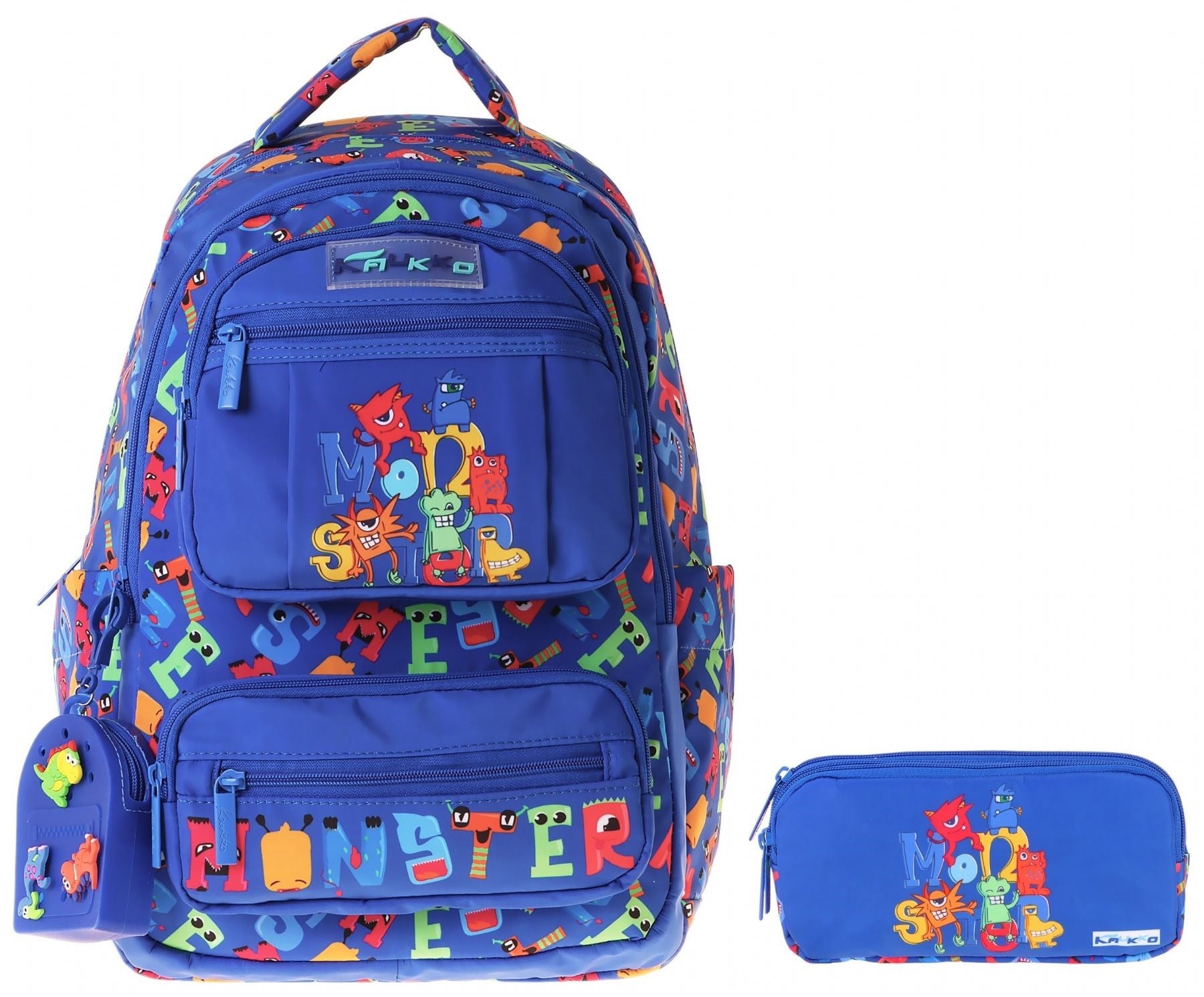 Kaukko Kids Monster Mavi Erkek Çocuk İlkokul Sırt Çantası ve Kalem Çantası Seti - SETKK-L5404C
