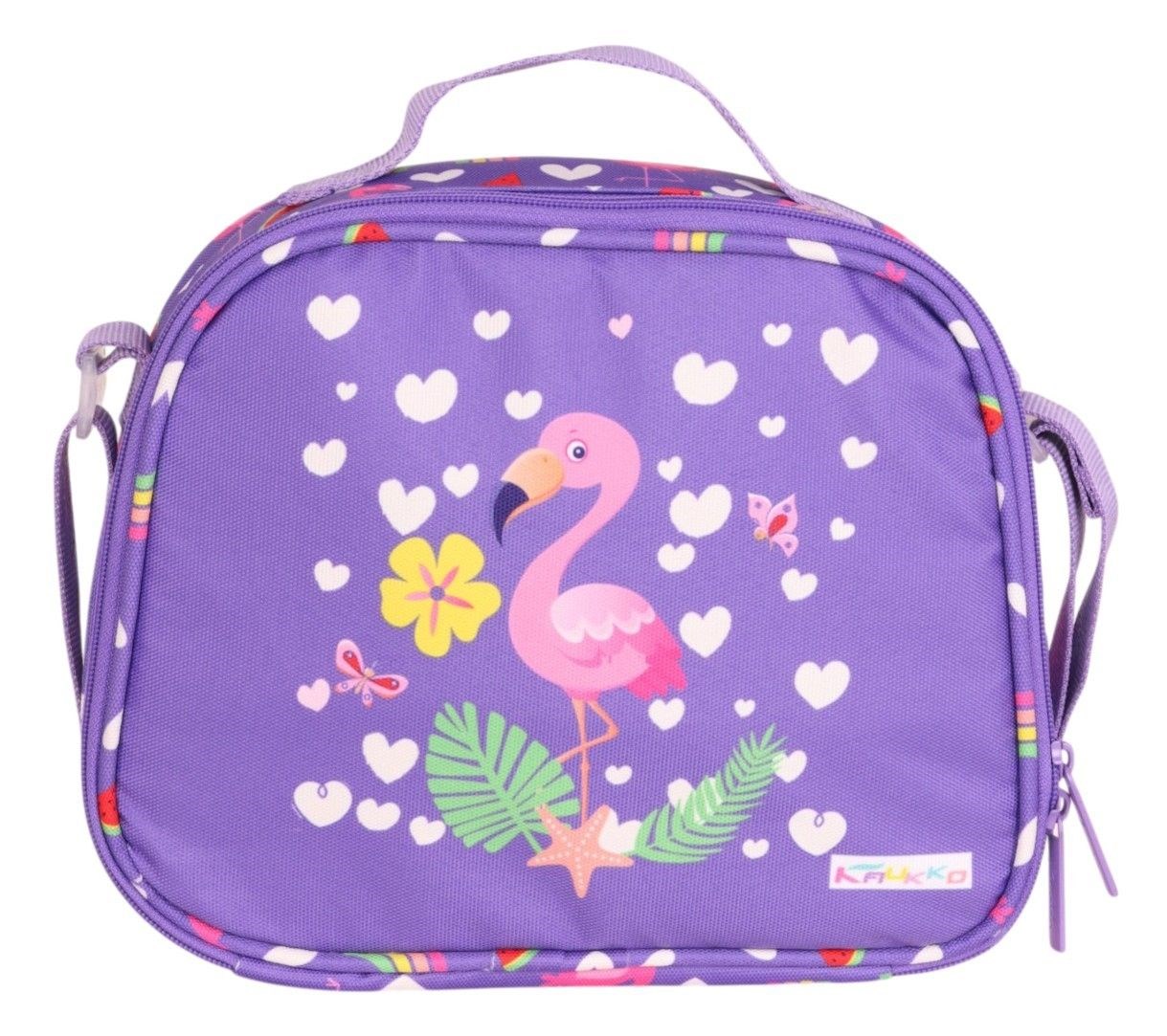 Kaukko Kids Mor Pembe Flamingo Baskılı Kız Çocuk Okul Beslenme Çantası - L7226-1