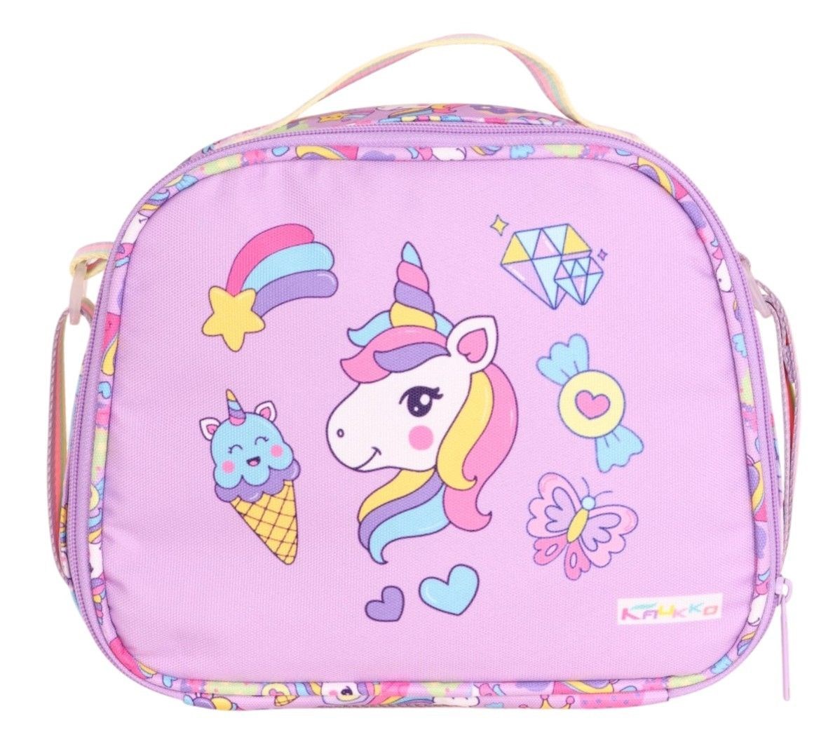 Kaukko Kids Mor Unicorn Baskılı Kız Çocuk Tek Bölmeli Beslenme Çantası
