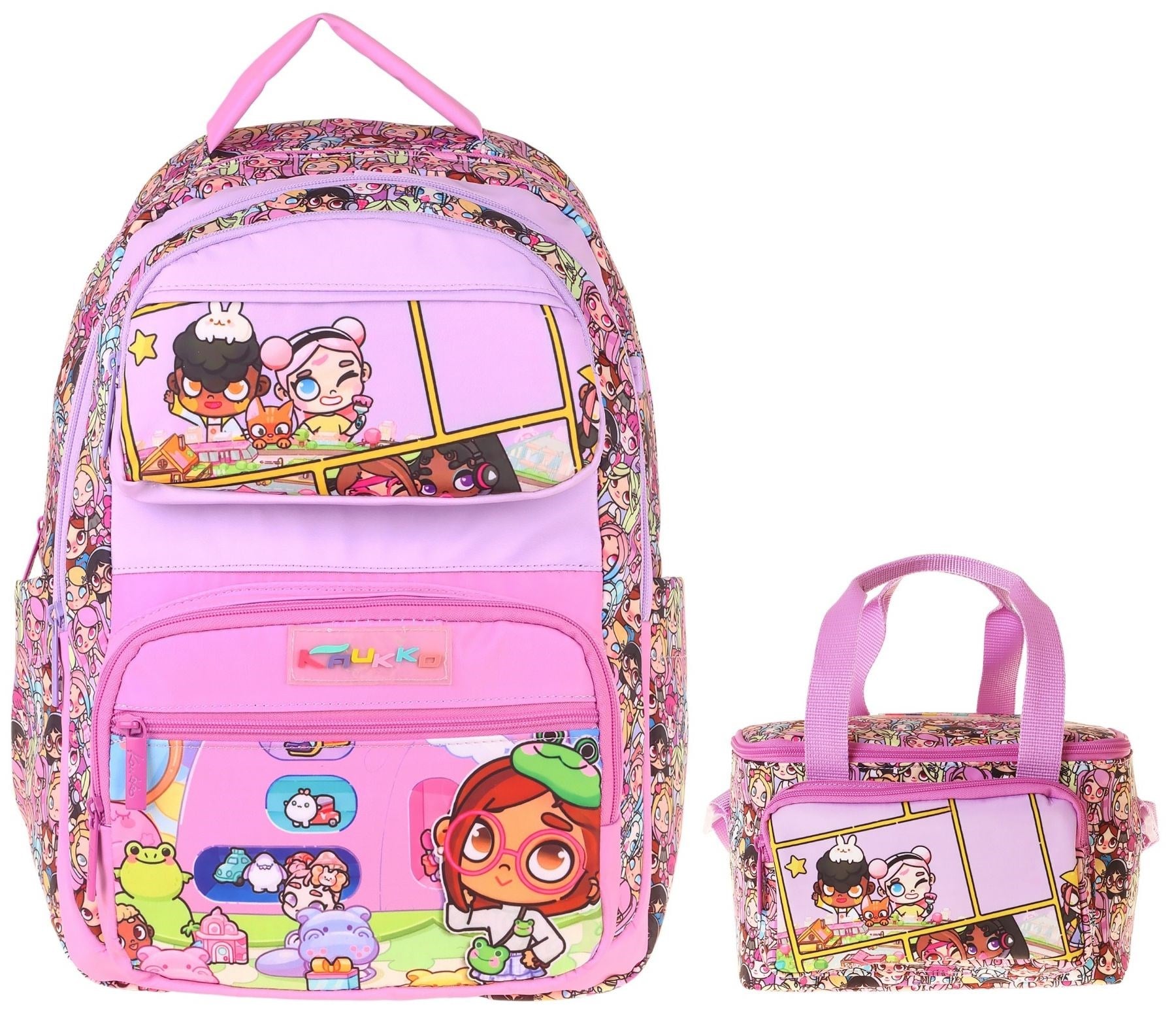 Kaukko Kids Nagy Kız Çocuk Pembe İlkokul Sırt Çantası ve Beslenme Çanta Seti - SETKK-L5333B