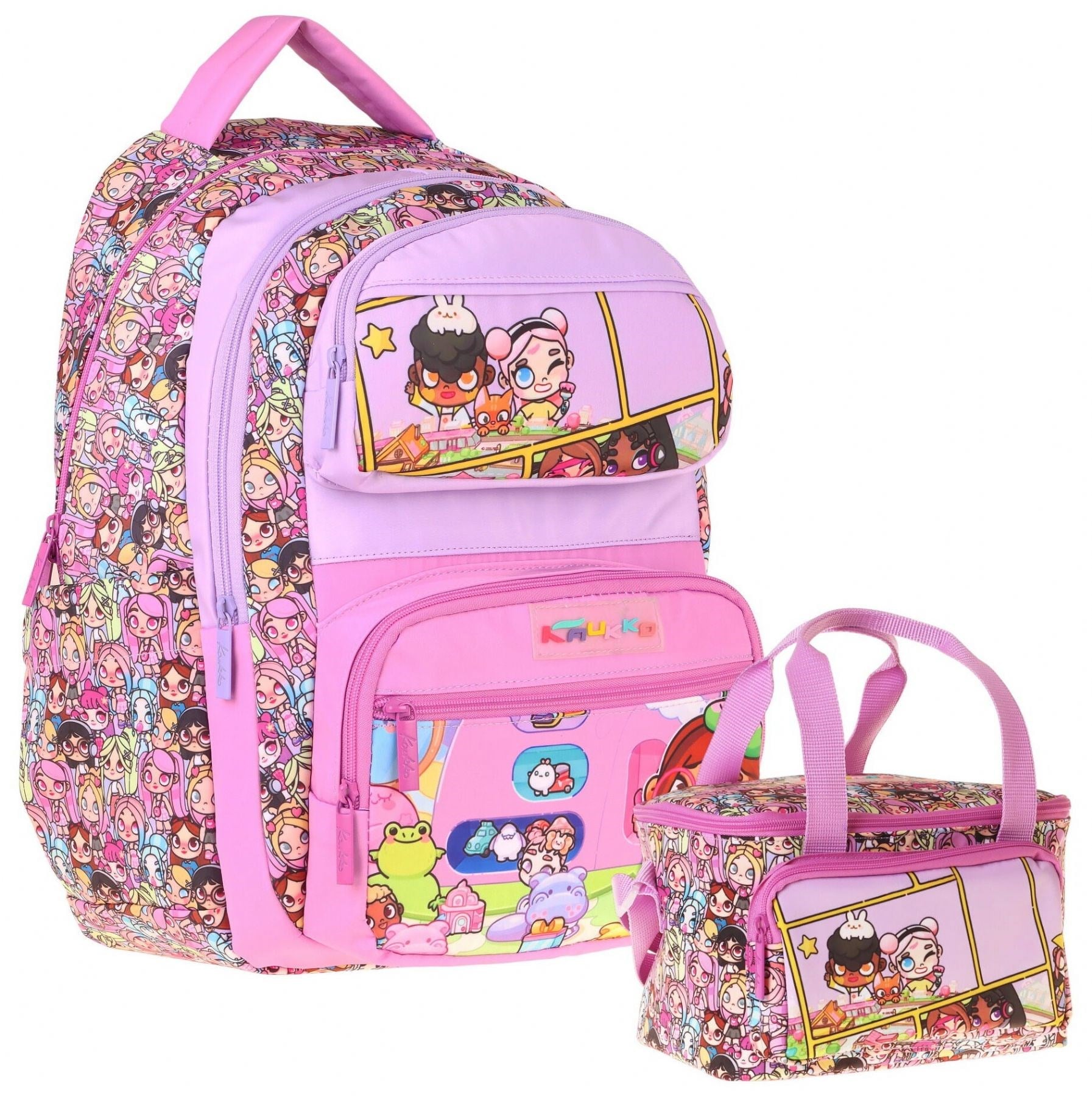 Kaukko Kids Nagy Kız Çocuk Pembe İlkokul Sırt Çantası ve Beslenme Çanta Seti - SETKK-L5333B