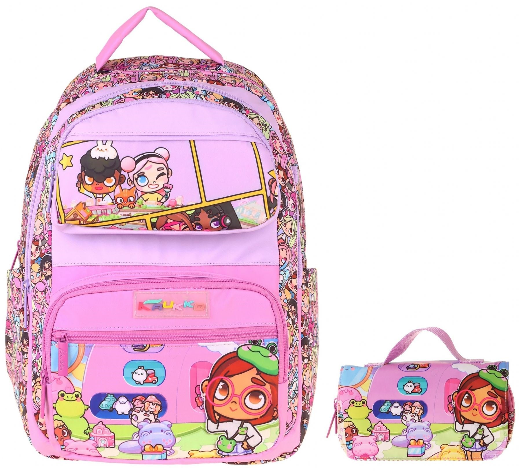 Kaukko Kids Nagy Pembe Kız Çocuk İlkokul Sırt Çantası ve Kalem Çantası Seti - SETKK-L5333C
