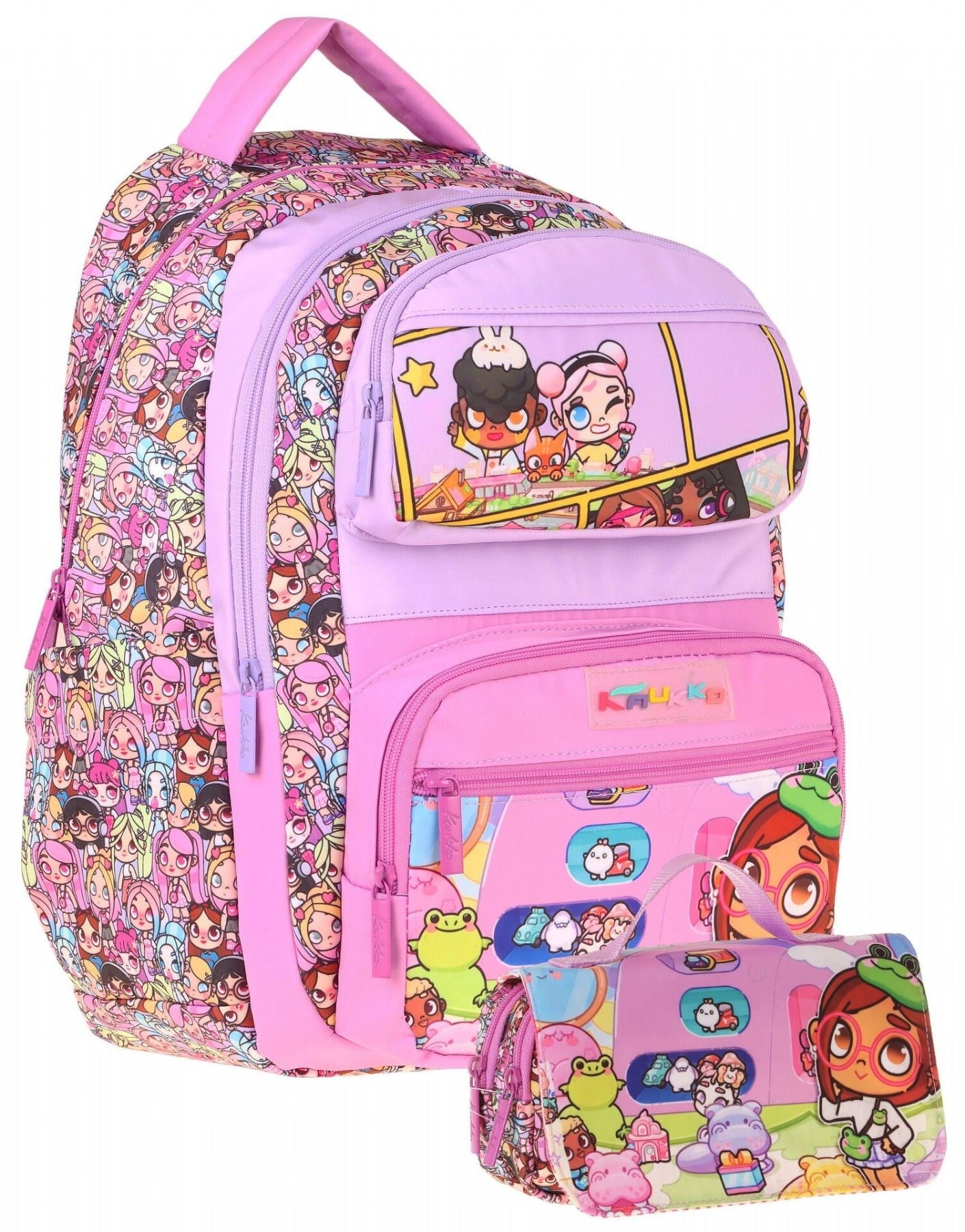 Kaukko Kids Nagy Pembe Kız Çocuk İlkokul Sırt Çantası ve Kalem Çantası Seti - SETKK-L5333C