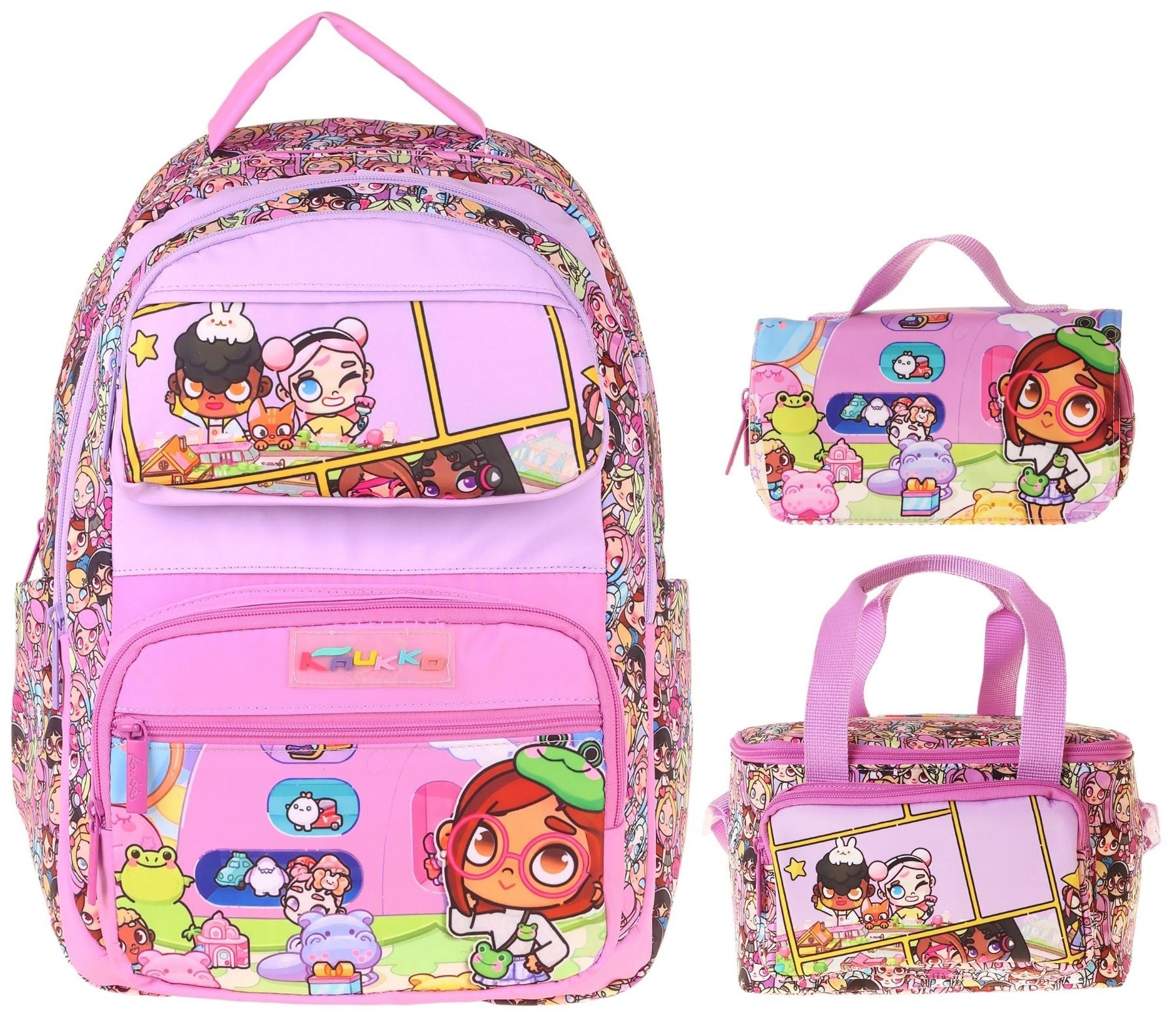 Kaukko Kids Nagy(Pembe Renk) Kız Çocuk Üçlü İlkokul Okul Çantası Seti/Takımı - SETKK-L5333A