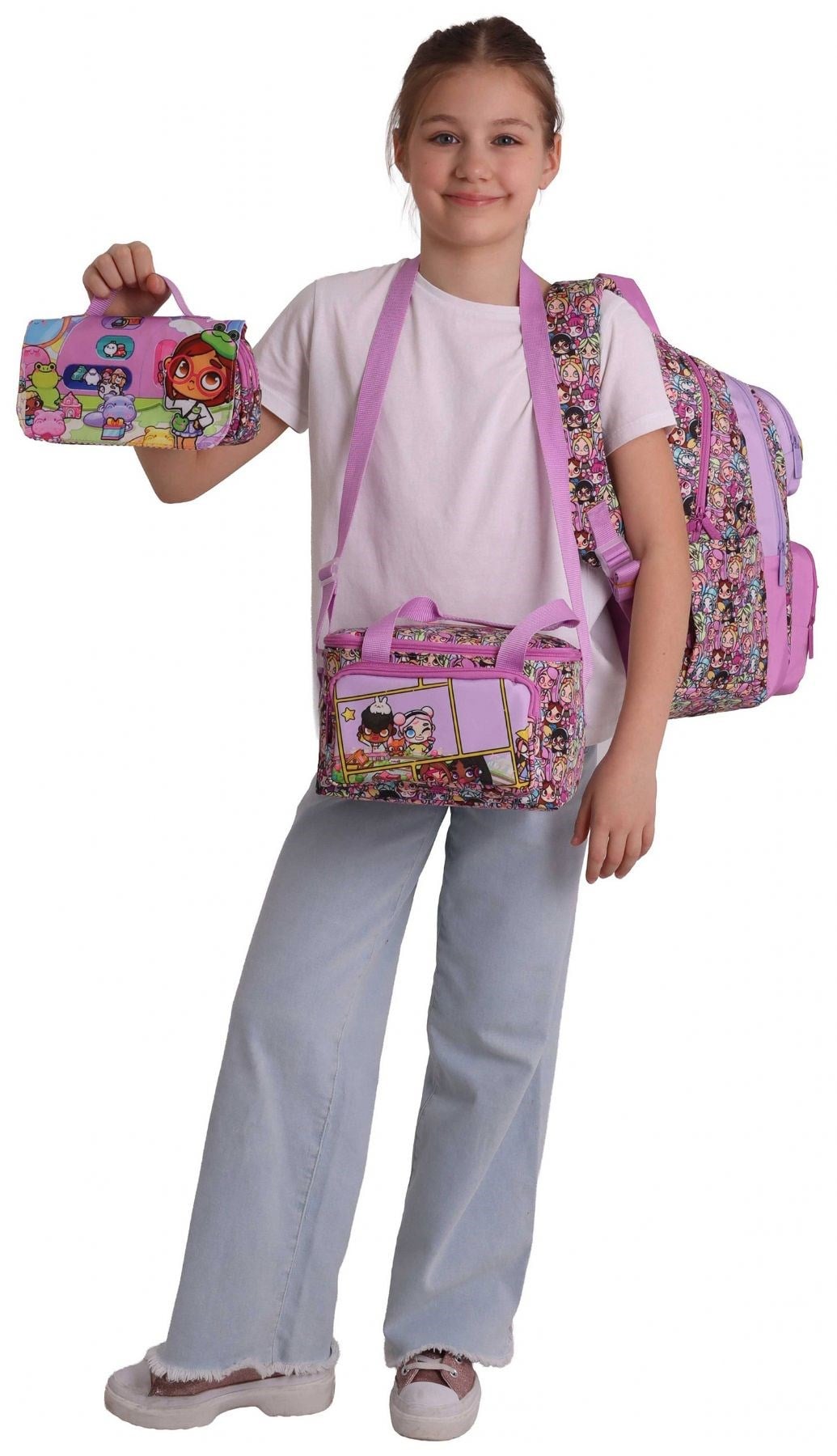 Kaukko Kids Nagy(Pembe Renk) Kız Çocuk Üçlü İlkokul Okul Çantası Seti/Takımı - SETKK-L5333A