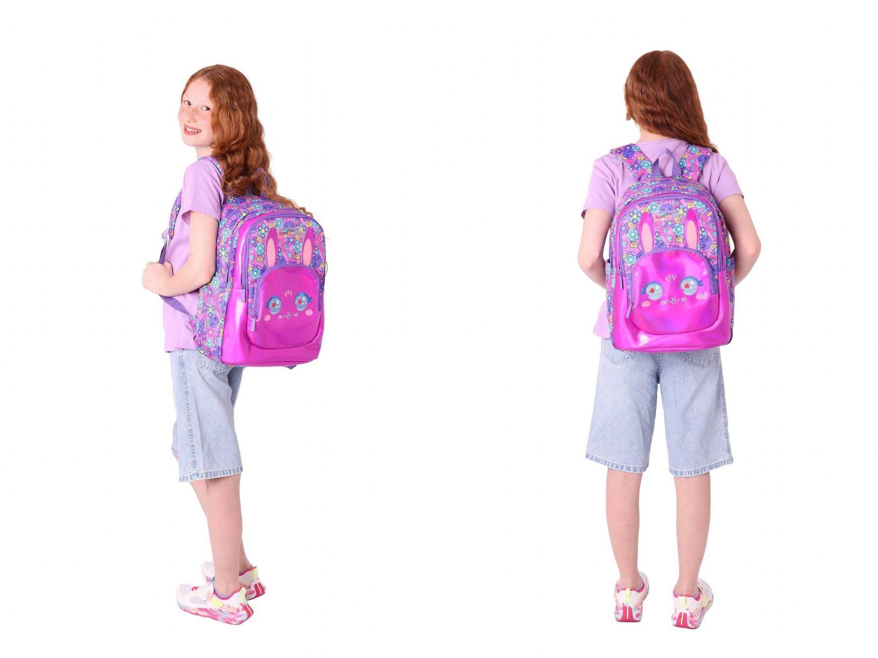 Kaukko Kids Okul ve Beslenme Çantası Seti (Kız Çocuk) - Tavşan Şekilli Mor Pembe - (L5220+L7220)