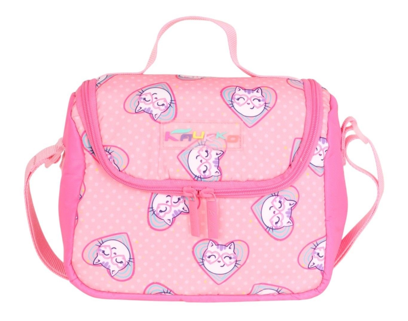 Kaukko Kids Pembe Kedi Baskılı Beslenme Çantası - L7157-1