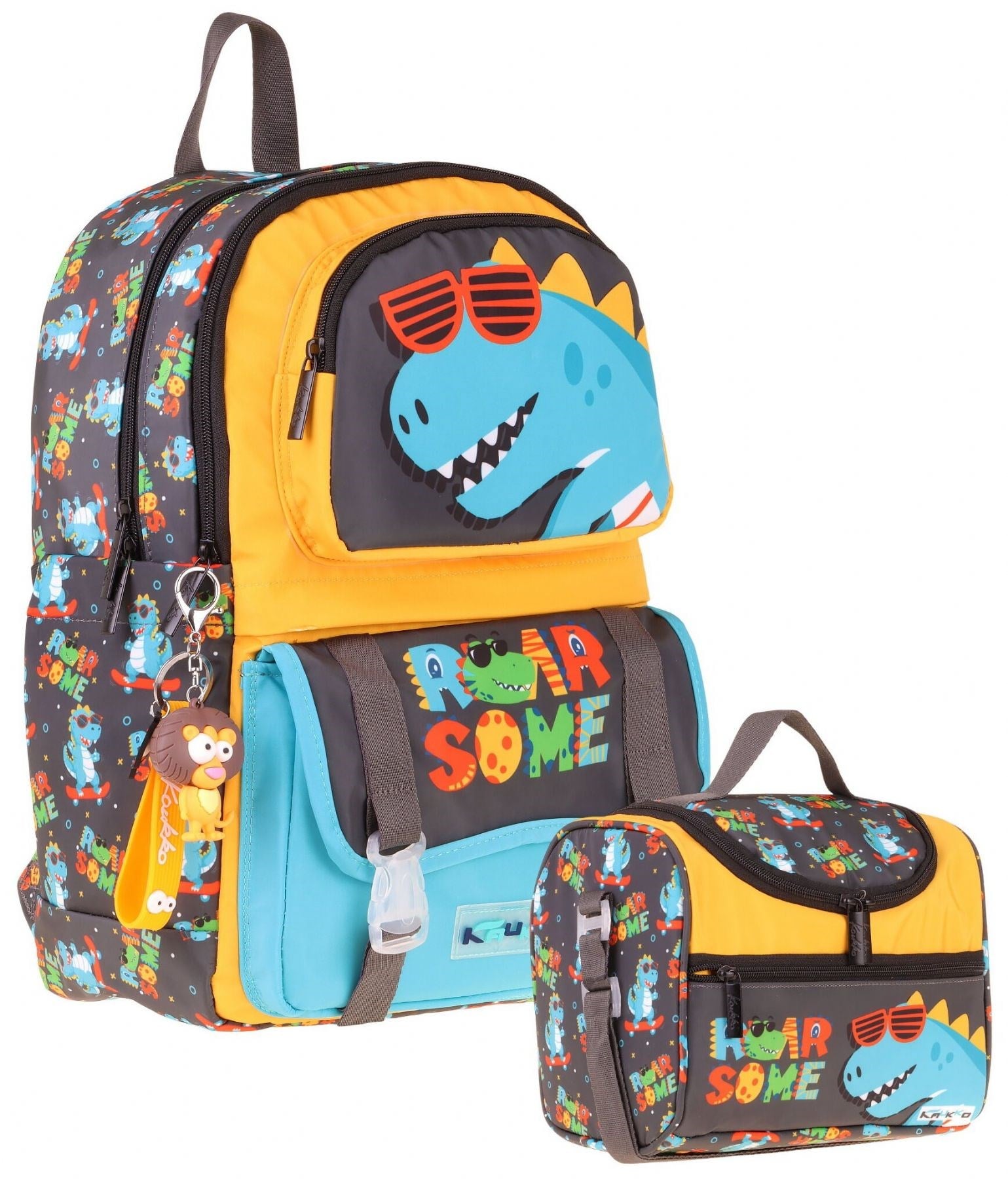 Kaukko Kids Roar Erkek Çocuk Sarı - Mavi İlkokul Sırt Çantası ve Beslenme Çanta Seti - SETKK-L5394B