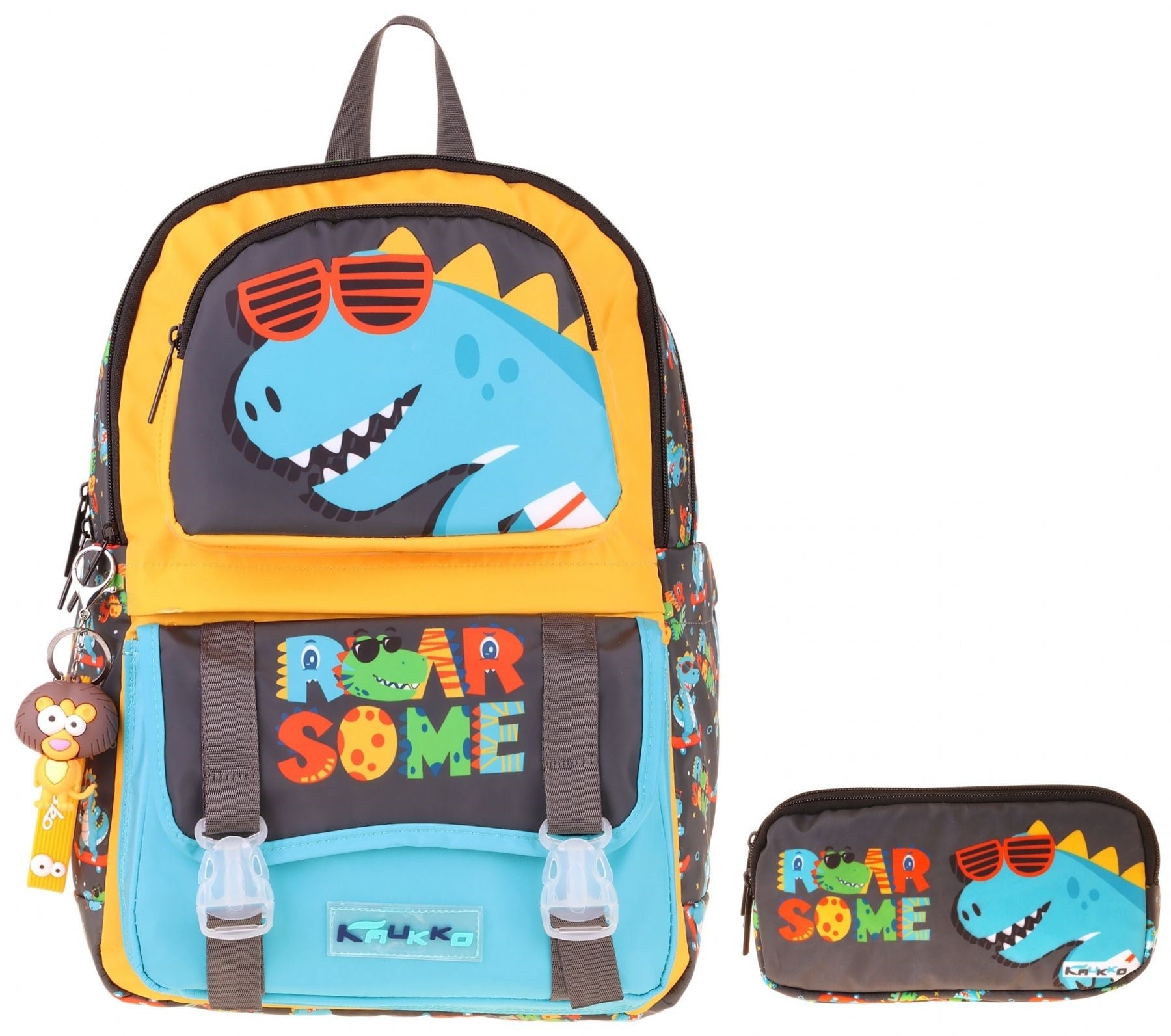 Kaukko Kids Roar Sarı - Mavi Erkek Çocuk İlkokul Sırt Çantası ve Kalem Çantası Seti - SETKK-L5394C