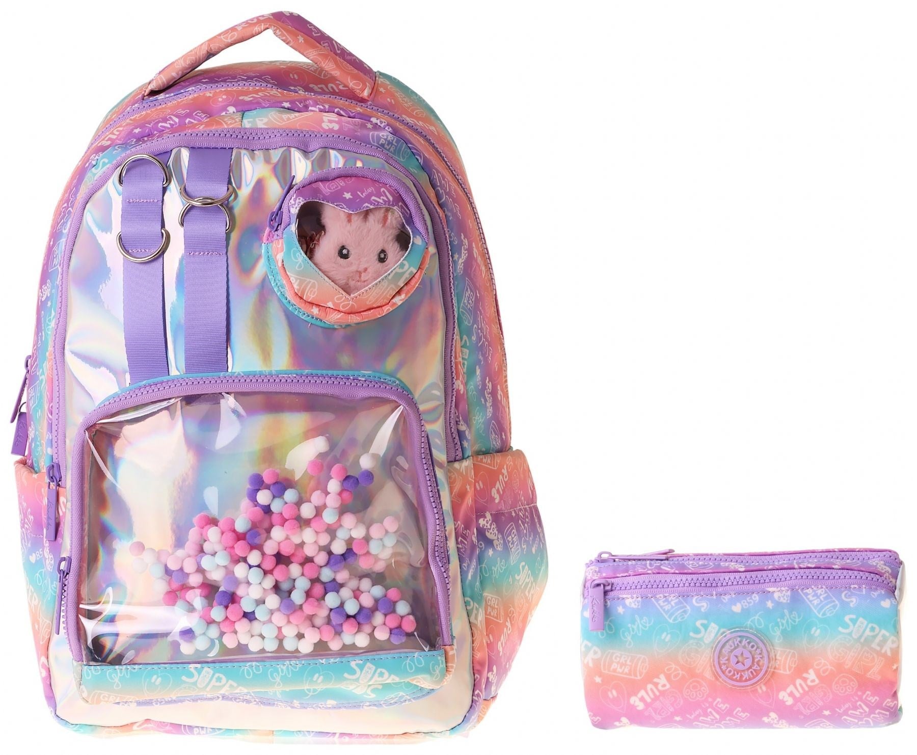 Kaukko Kids Rule Lila Kız Çocuk İlkokul Sırt Çantası ve Kalem Çantası Seti - SETKK-L5348C