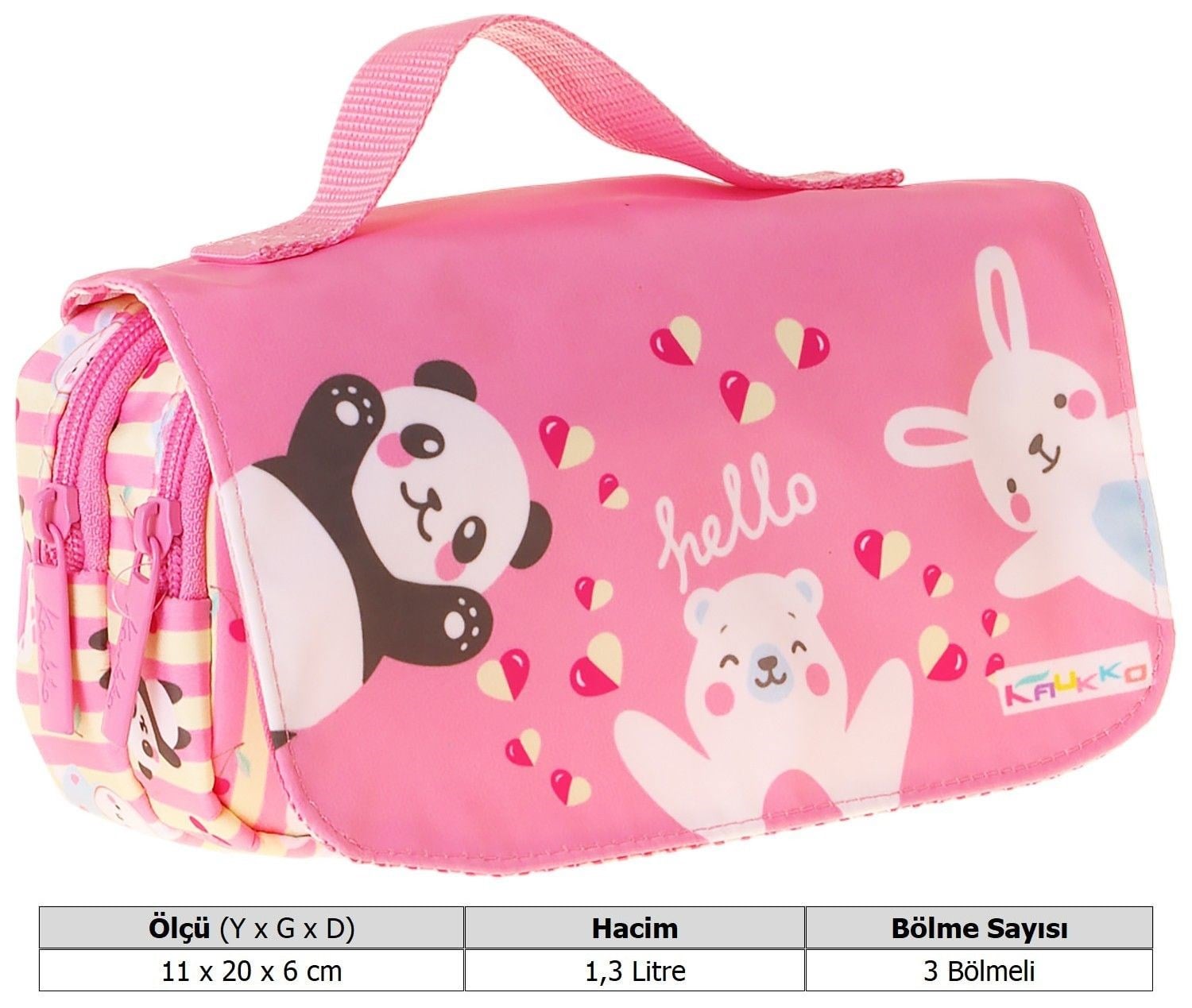 Kaukko Kids Taşıma Askılı Kız Çocuk Hello Baskılı Şık Kalem Çantası (Sarı - Pembe) - L5310
