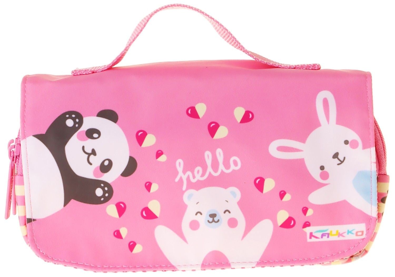 Kaukko Kids Taşıma Askılı Kız Çocuk Hello Baskılı Şık Kalem Çantası (Sarı - Pembe) - L5310