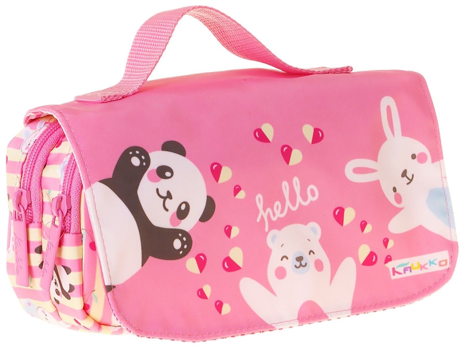 Kaukko Kids Taşıma Askılı Kız Çocuk Hello Baskılı Şık Kalem Çantası (Sarı - Pembe) - L5310