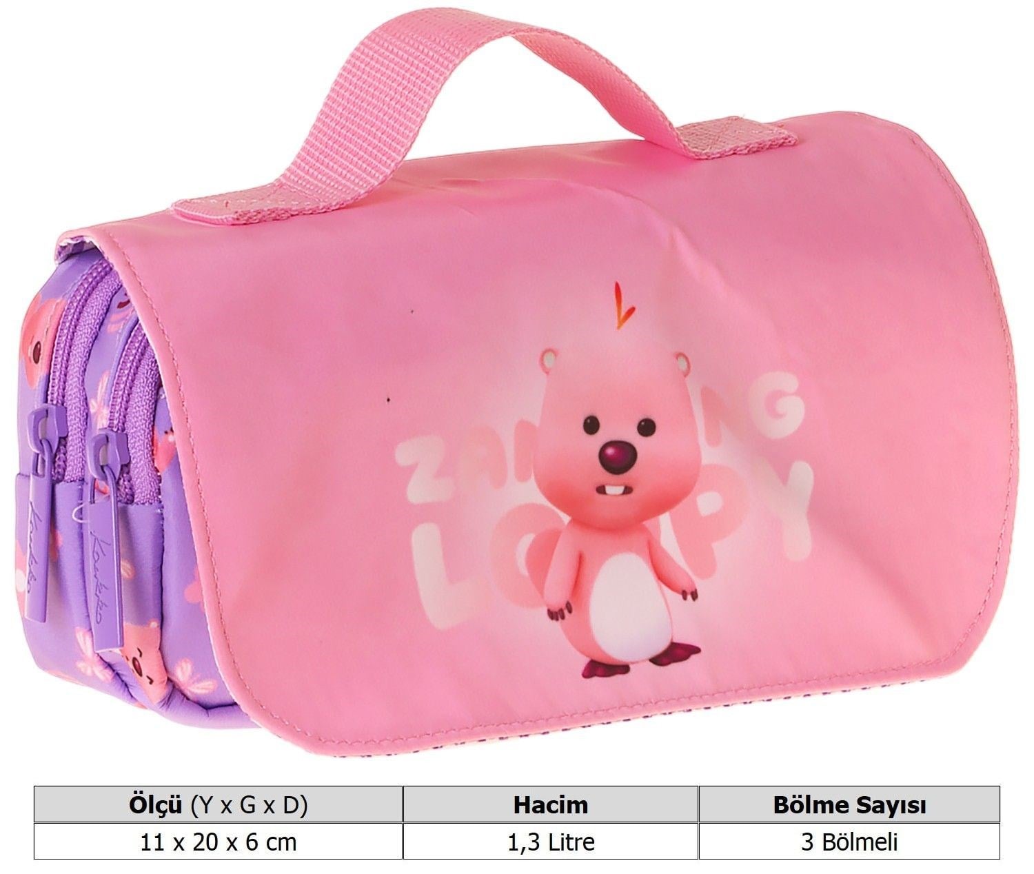 Kaukko Kids Taşıma Askılı Kız Çocuk Loopy Baskılı Şık Kalem Çantası (Lila - Pembe) - L5305