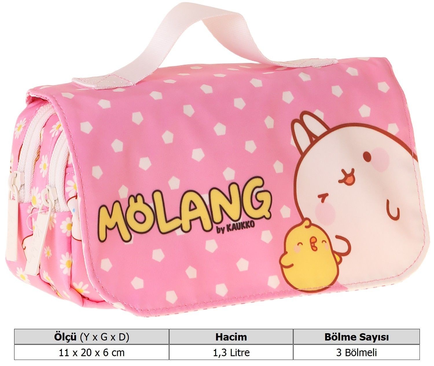 Kaukko Kids Taşıma Askılı Kız Çocuk Molang Baskılı Şık Kalem Çantası (Pembe - Sarı) - L5320