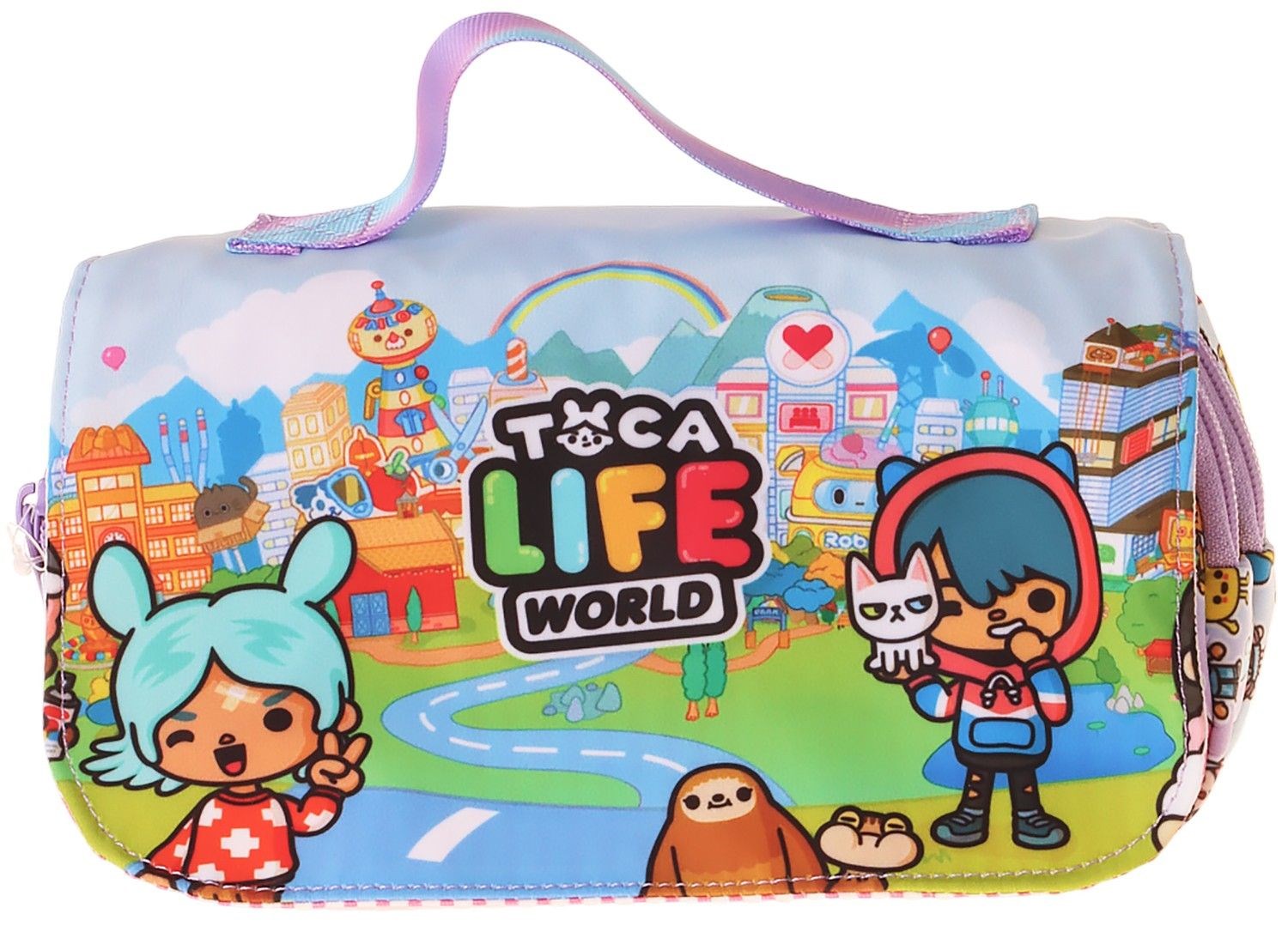 Kaukko Kids Taşıma Askılı Kız Çocuk Toca Life Baskılı Şık Kalem Çantası (Lila - Turkuaz) - L5340