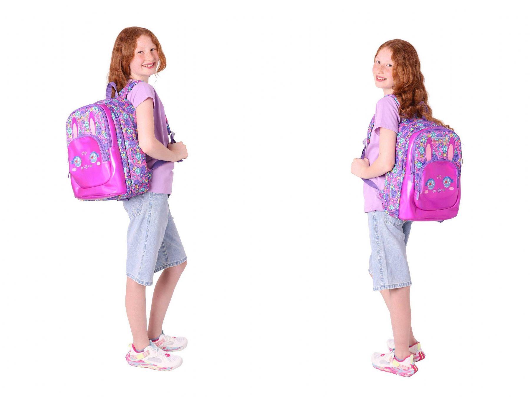 Kaukko Kids Tavşan Şekilli (Mor Pembe) Kız Çocuk Üçlü İlkokul Okul Çantası Seti