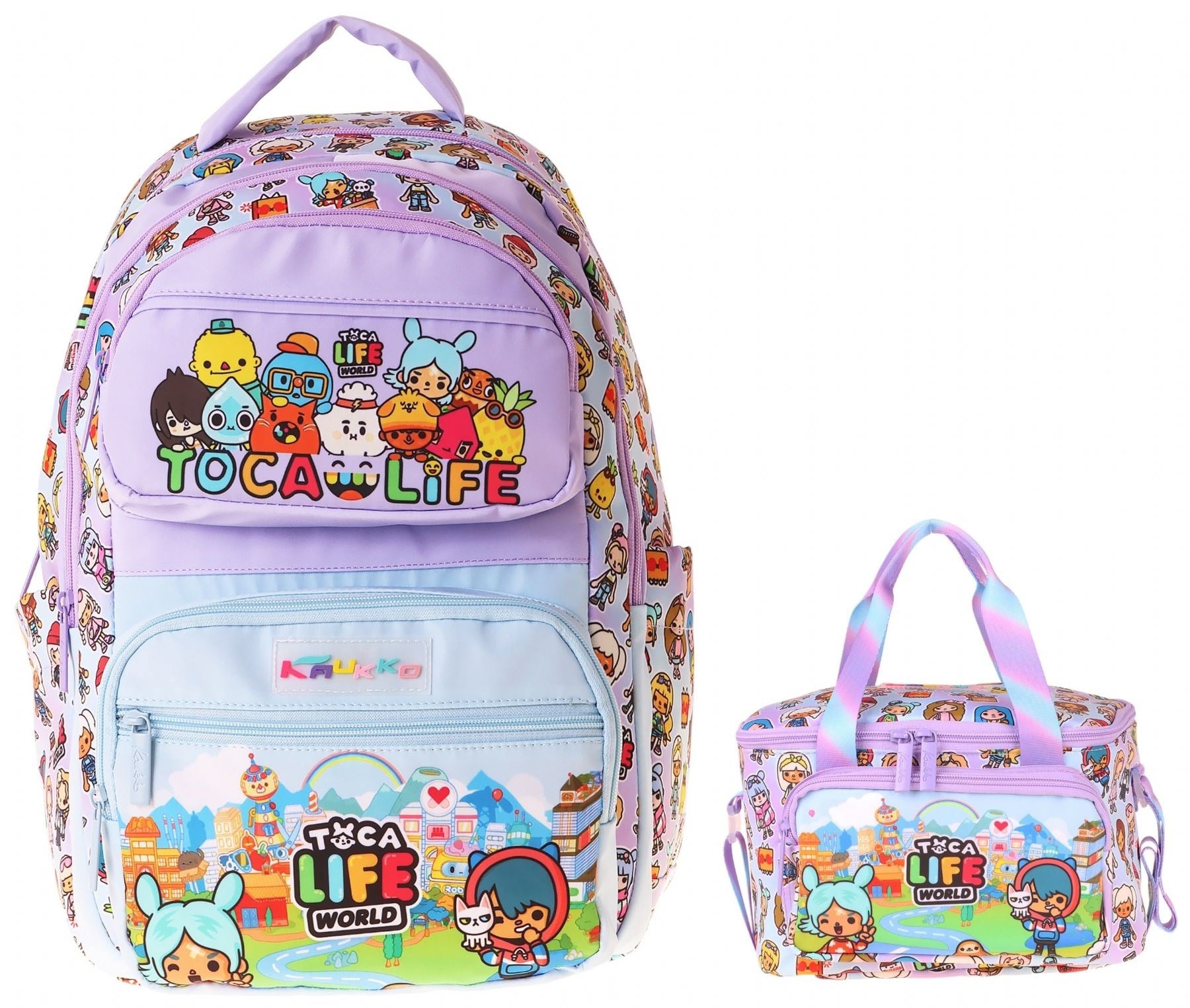 Kaukko Kids Toca Life Kız Çocuk Lila - Turkuaz İlkokul Sırt Çantası ve Beslenme Çanta Seti - SETKK-L5338B