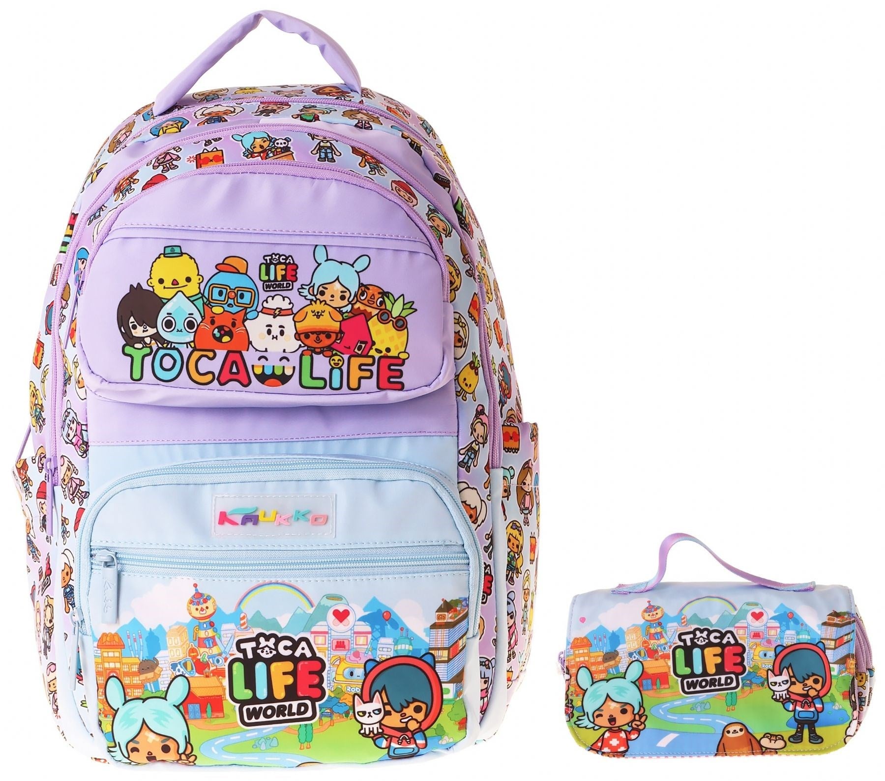 Kaukko Kids Toca Life Lila - Turkuaz Kız Çocuk İlkokul Sırt Çantası ve Kalem Çantası Seti - SETKK-L5338C