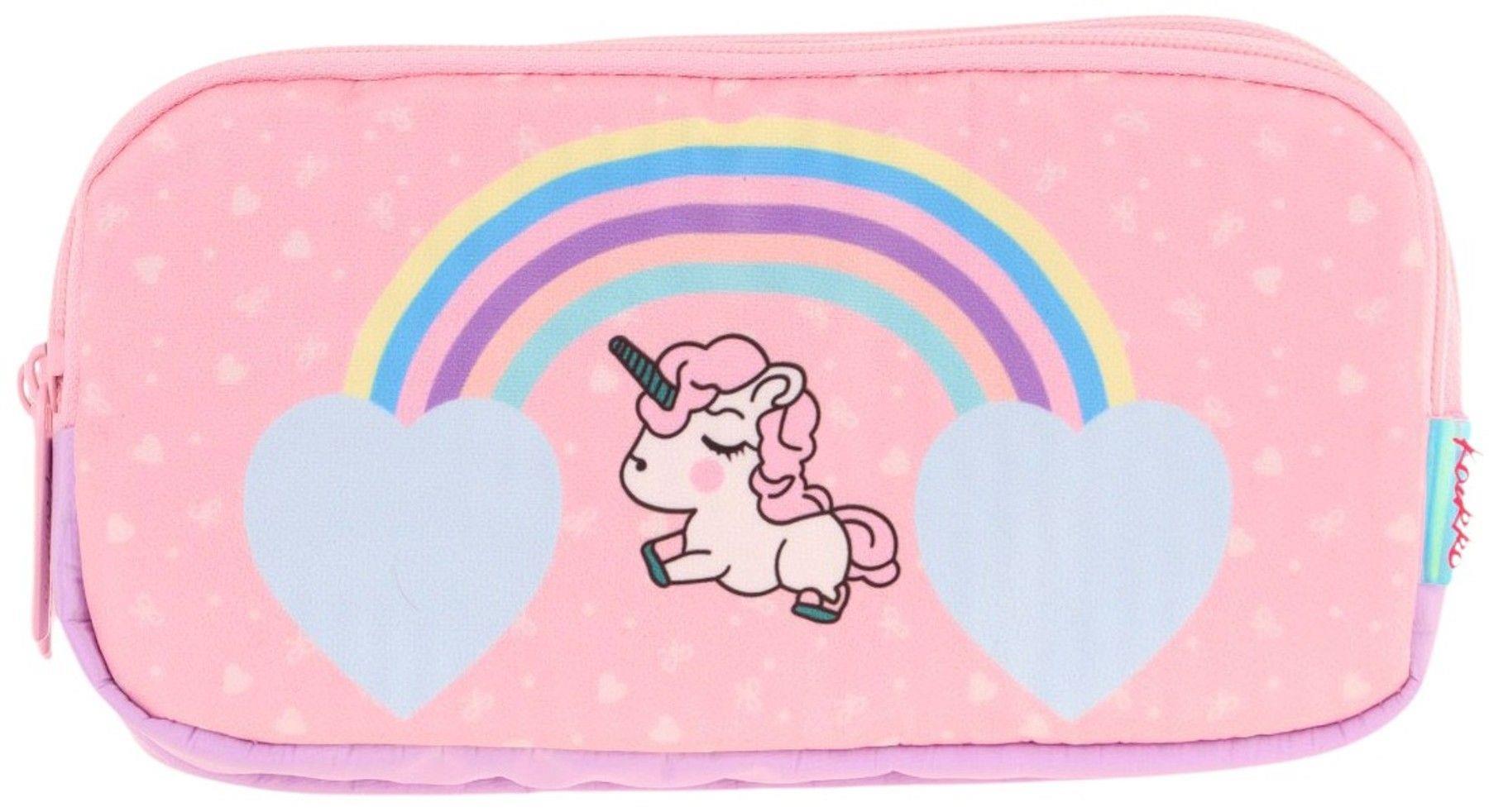 Kaukko Kids Üç Bölmeli Mor Pembe, Unicorn Temalı, Kız Çocuk Okul Kalem Çantası - L8212
