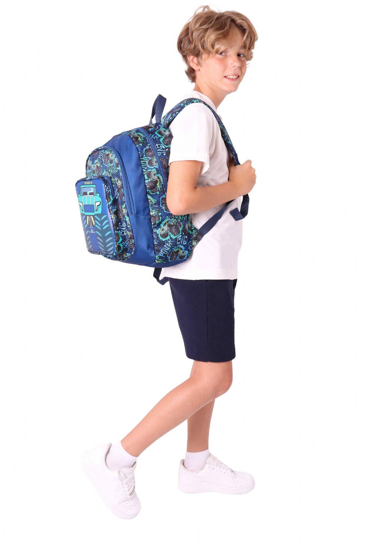 Kaukko Kids Üç Gözlü (Erkek Çocuk) Okul Sırt Çantası (Kamyon Detaylı) - L5261