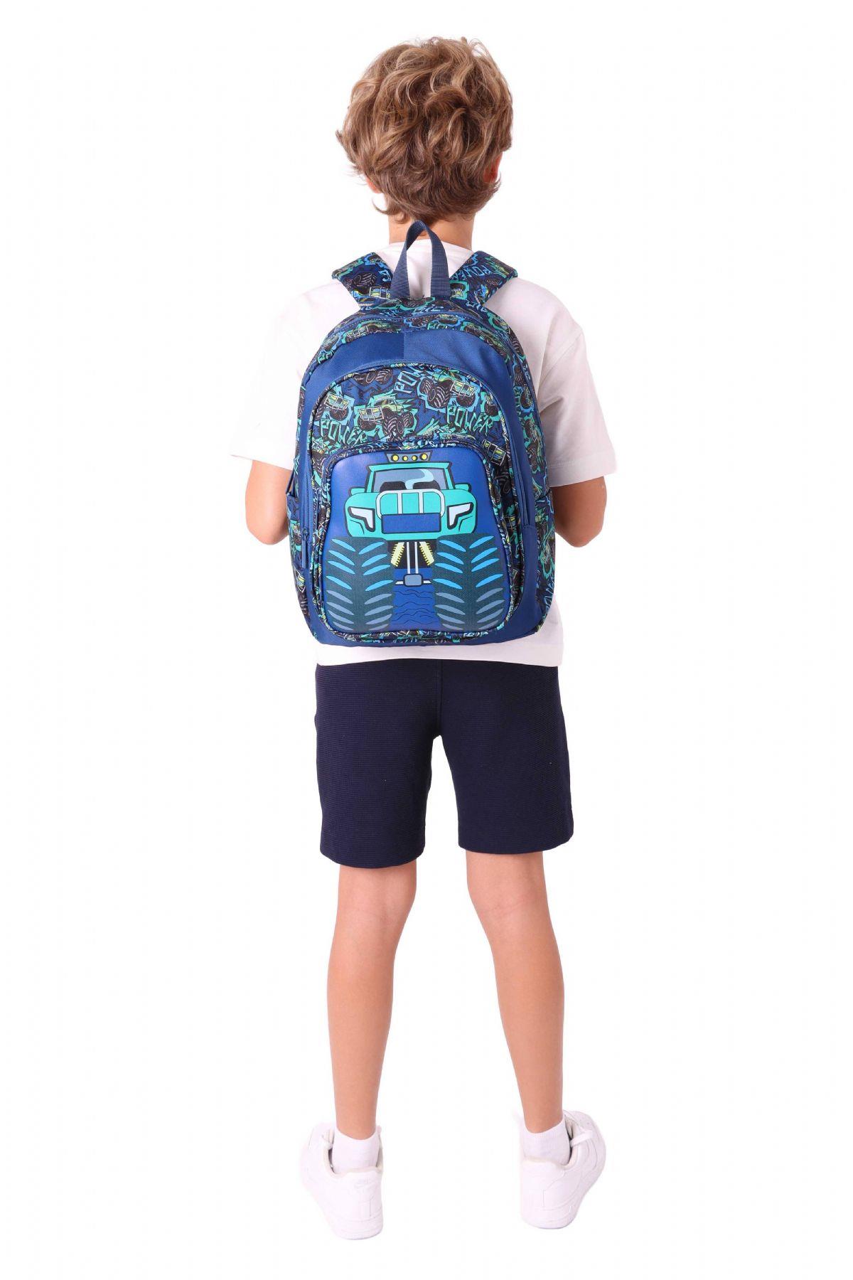 Kaukko Kids Üç Gözlü (Erkek Çocuk) Okul Sırt Çantası (Kamyon Detaylı) - L5261