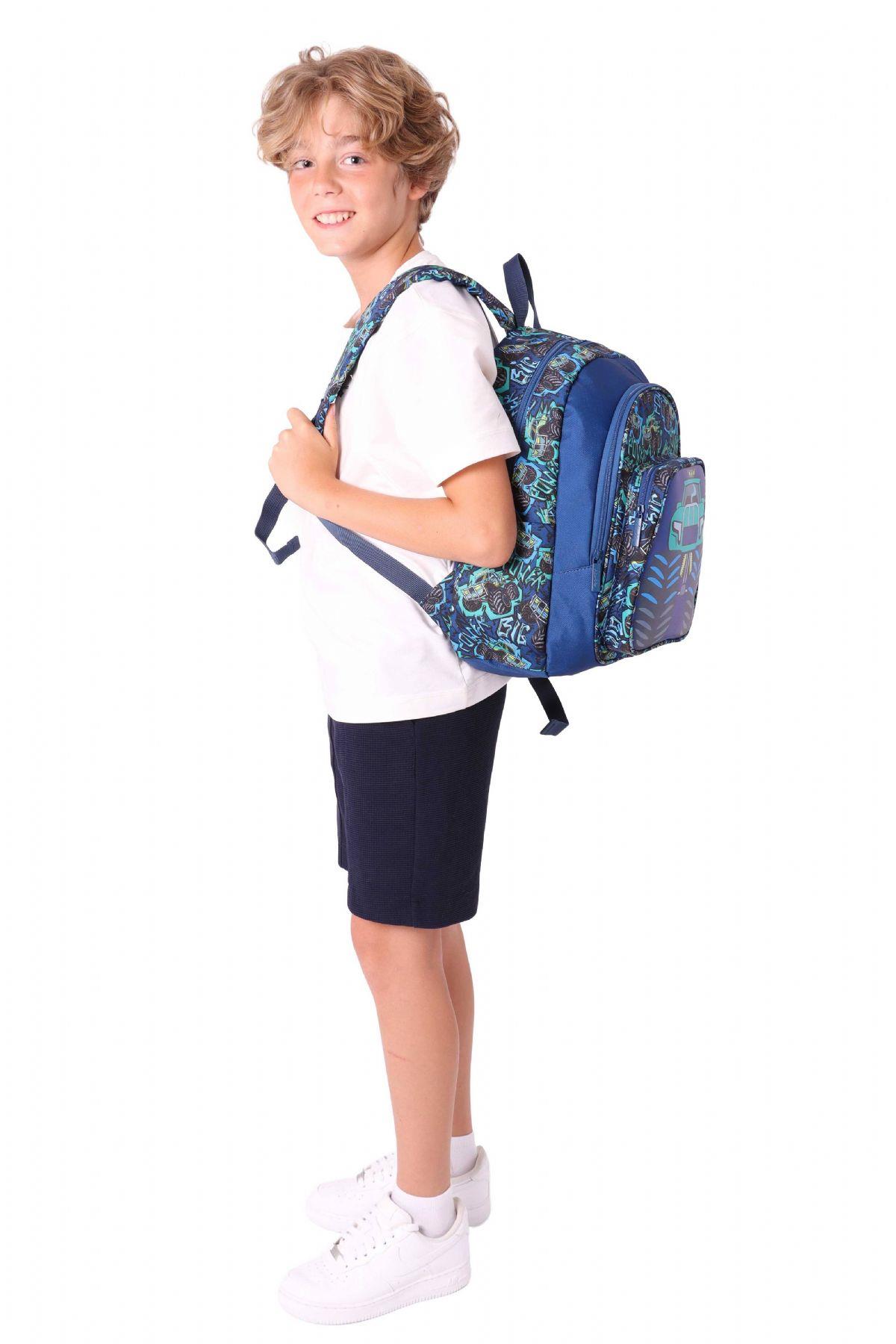 Kaukko Kids Üç Gözlü (Erkek Çocuk) Okul Sırt Çantası (Kamyon Detaylı) - L5261