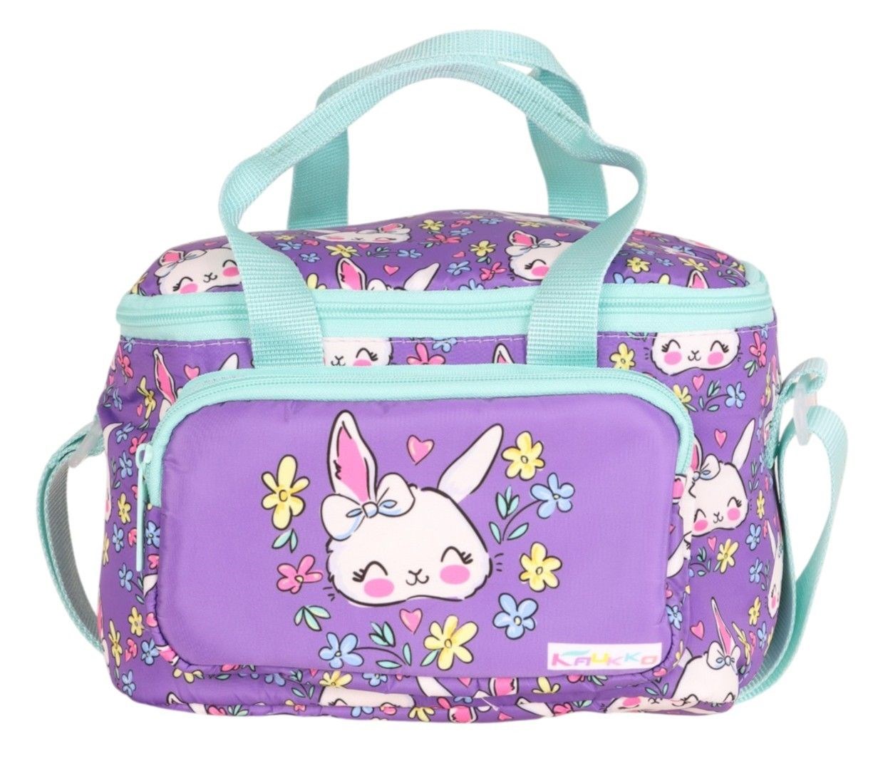 Kaukko Kids Yeşil Mor Sevimli Tavşan Baskılı Kız Çocuk İki Bölmeli Okul Beslenme Çantası - L7242-1