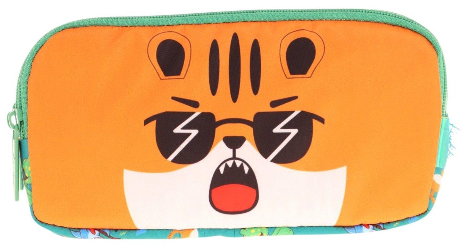 Kaukko Kids Yeşil Turuncu, Aslan, Erkek Çocuk Üç Bölmeli Okul Kalem Çantası - L8254