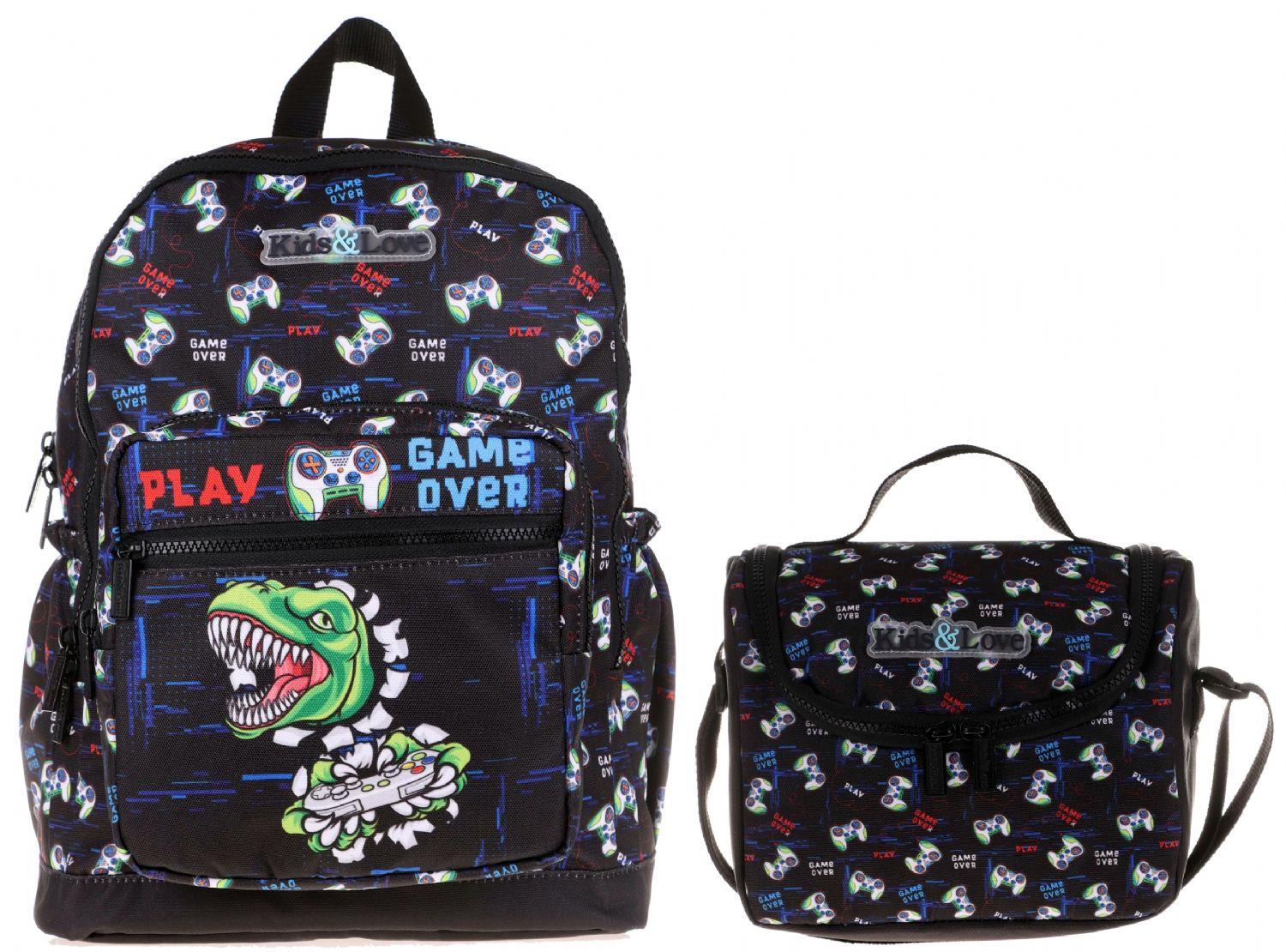 Kaukko Kids&Love Siyah Dinazor İlkokul Çanta ve Beslenme Seti - Erkek Çocuk