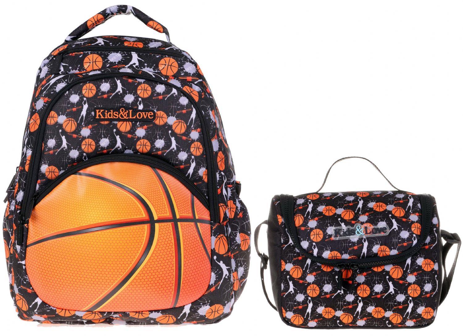 Kaukko Kids&Love Turuncu Basketbol Okul Çantası ve Beslenme Çanta Seti - Erkek