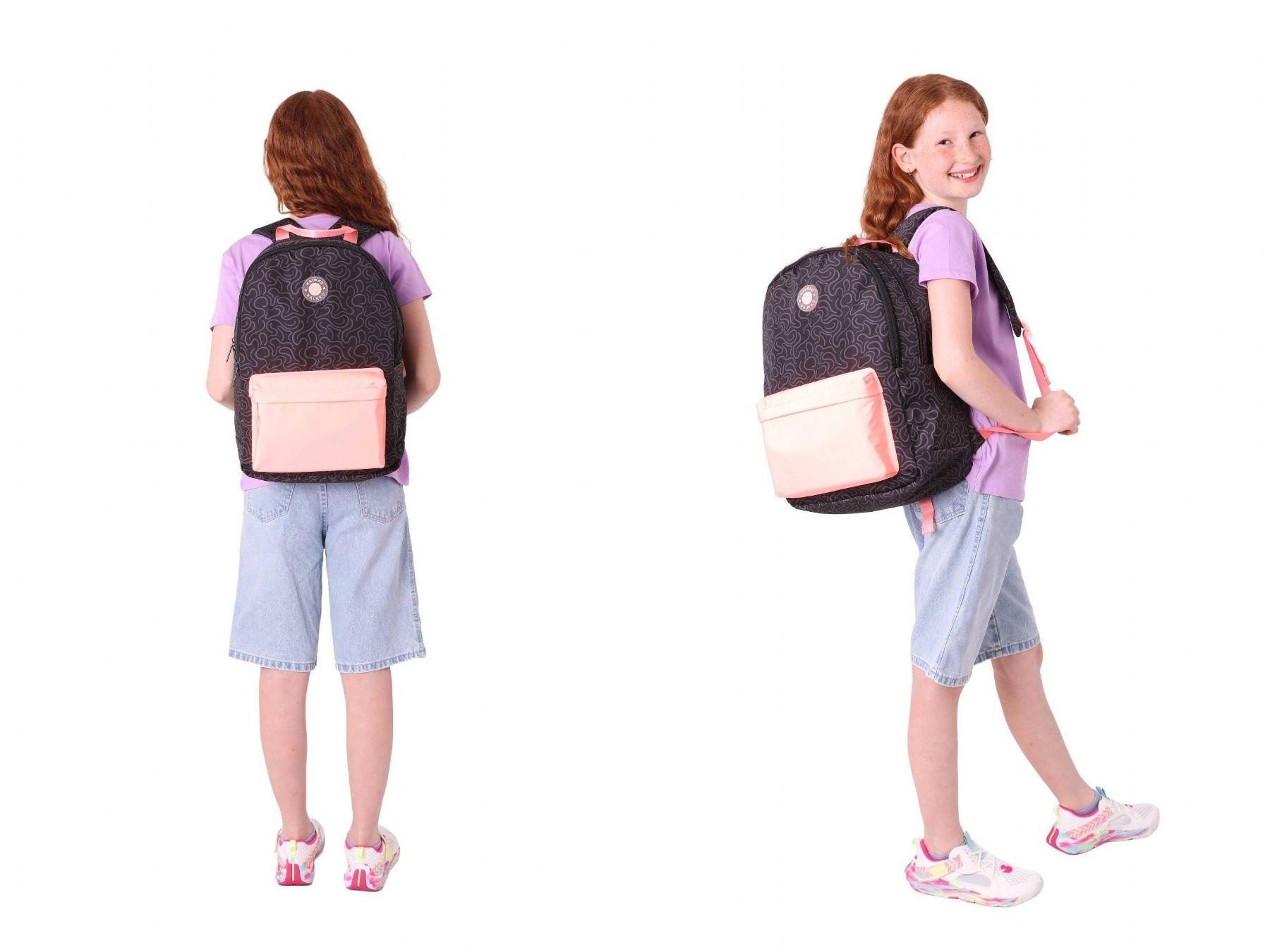 Kaukko Kız Çocuk Çizgi Desenli Üç Gözlü İlkokul Çantası ve Kalemlik Seti - Siyah Somon