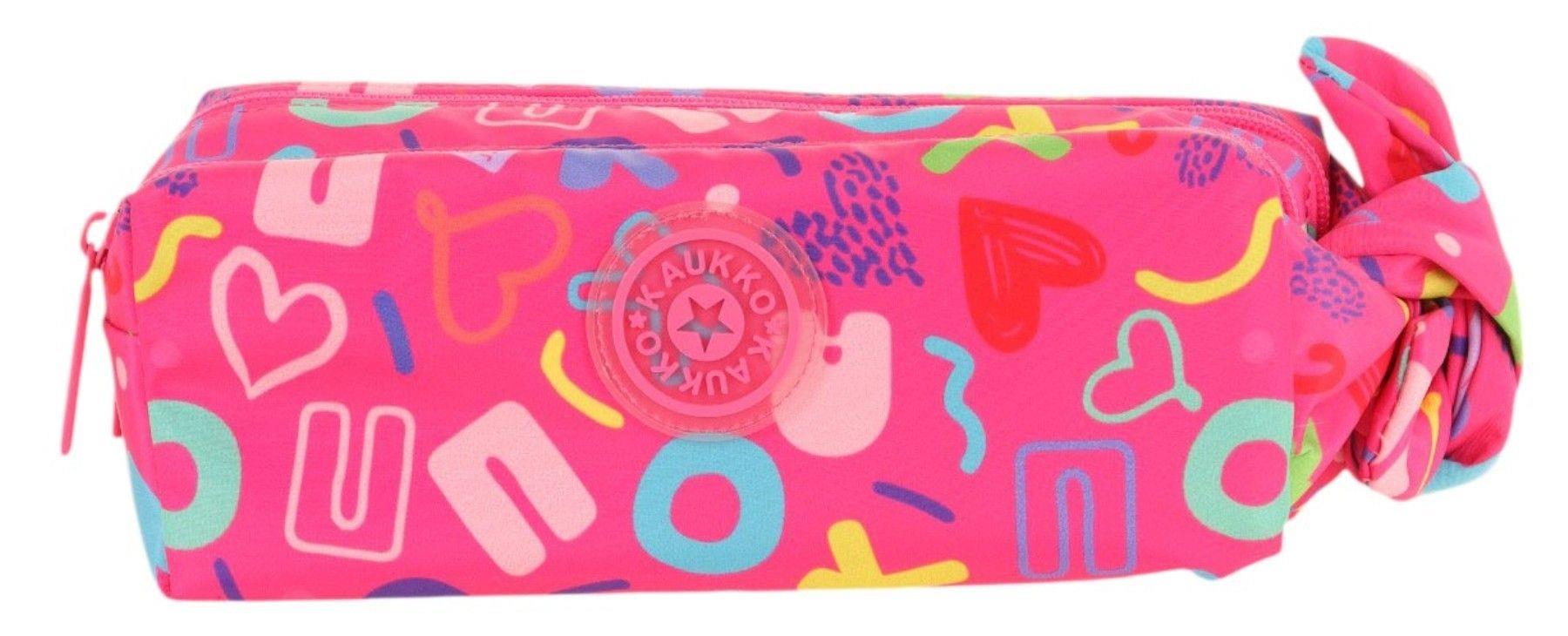 Kaukko Kız Çocuk İki Bölmeli Pembe Kaukko Kalp Baskılı Kalem Çantası/Kalemlik - K2694