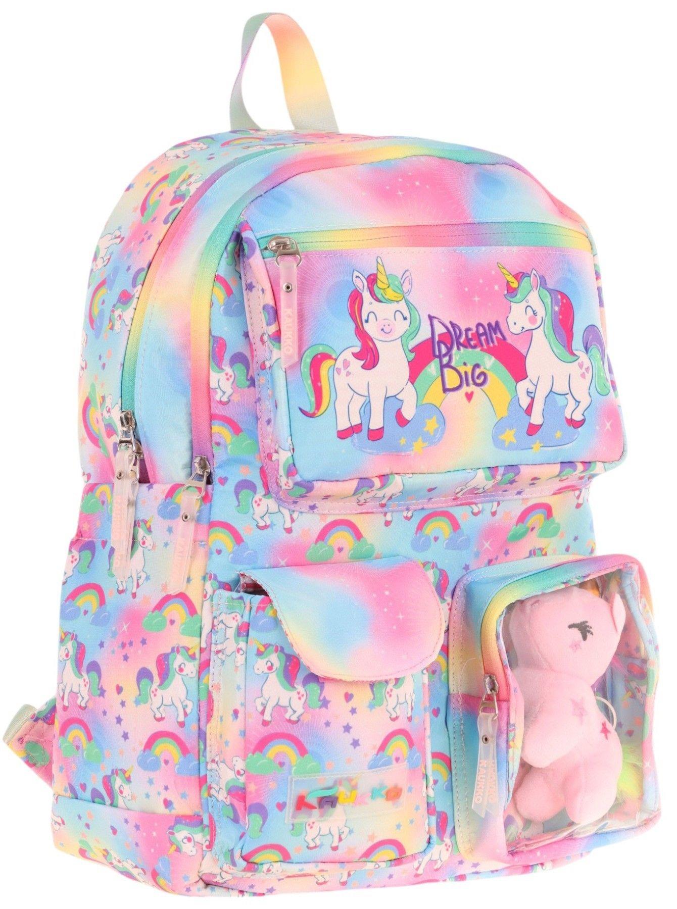 Kaukko Kız Çocuk Peluş Unicornlu İlkokul Okul Sırt Çantası - Pembe - L5243